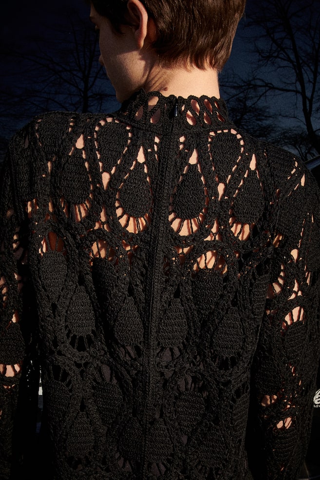 Crochet-look fringe-trimmed dress - Black - 5