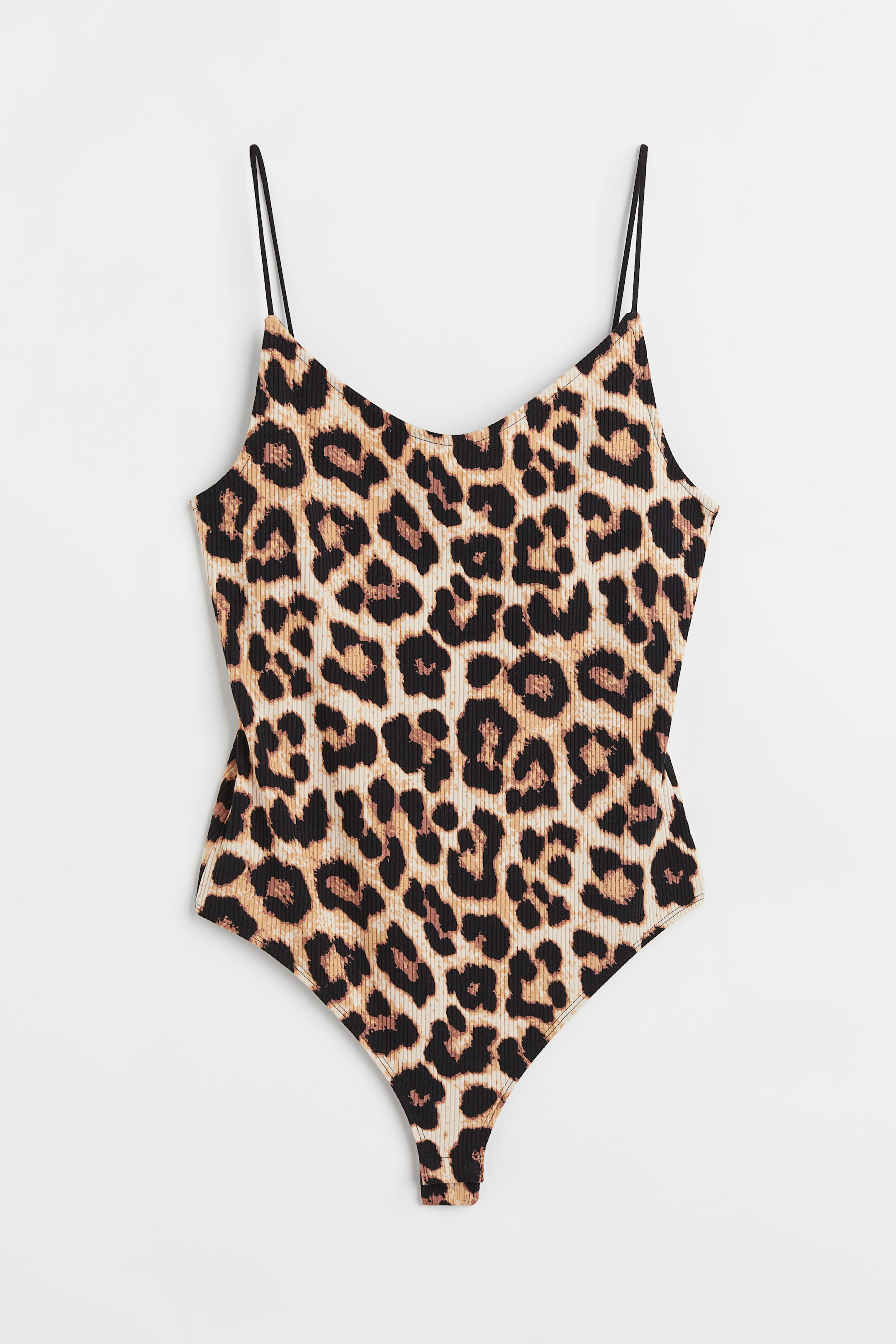 Body tanga de canalé - Sin mangas - Beige claro/Estampado leopardo - MUJER  | H&M ES