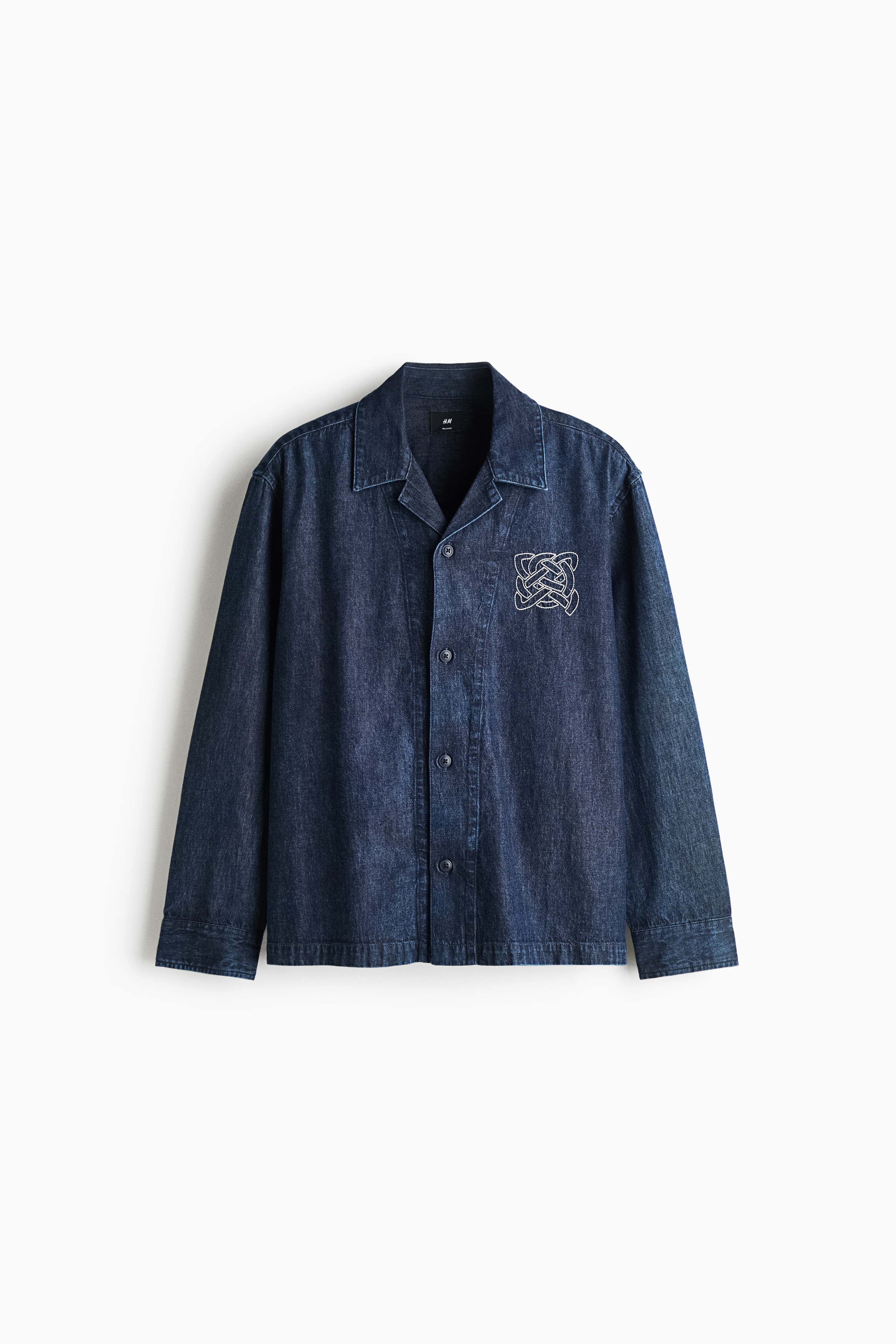 Embroidered denim overshirt - Dark denim blue