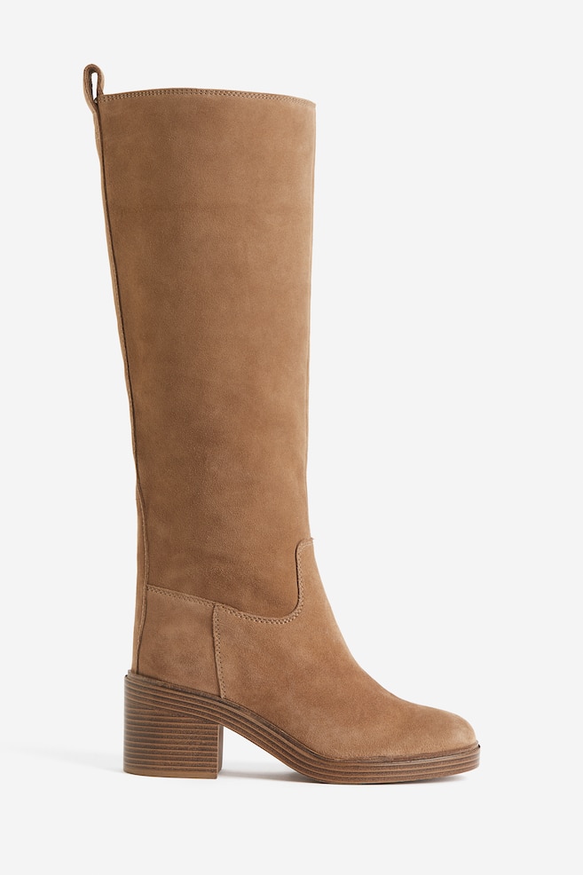 Knee-high suede boots - Brown - 1