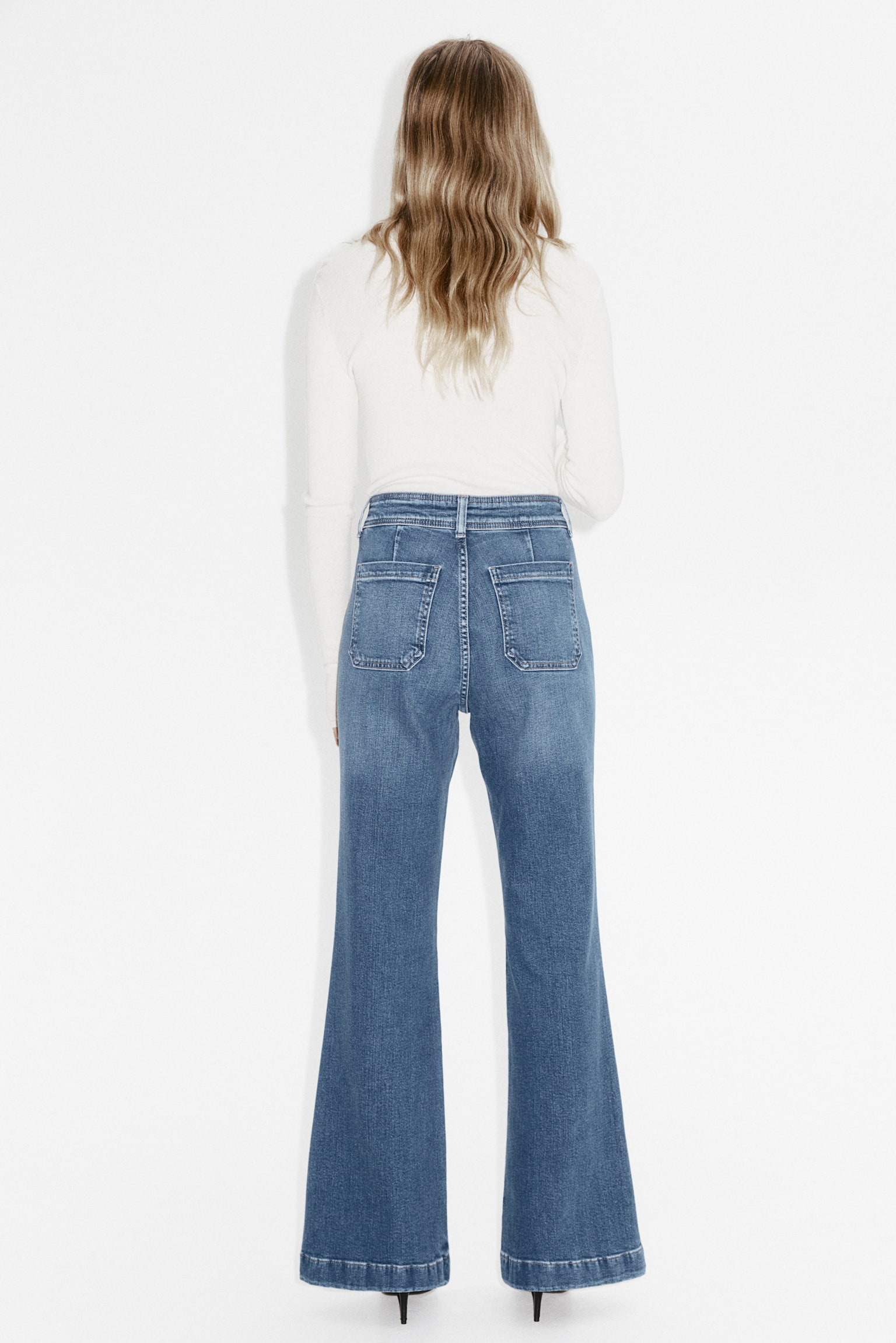 Jean évasé taille haute - Bleu denim/Blanc/Bleu denim foncé/Bleu denim foncé/Blanc/Rose pêche - 3