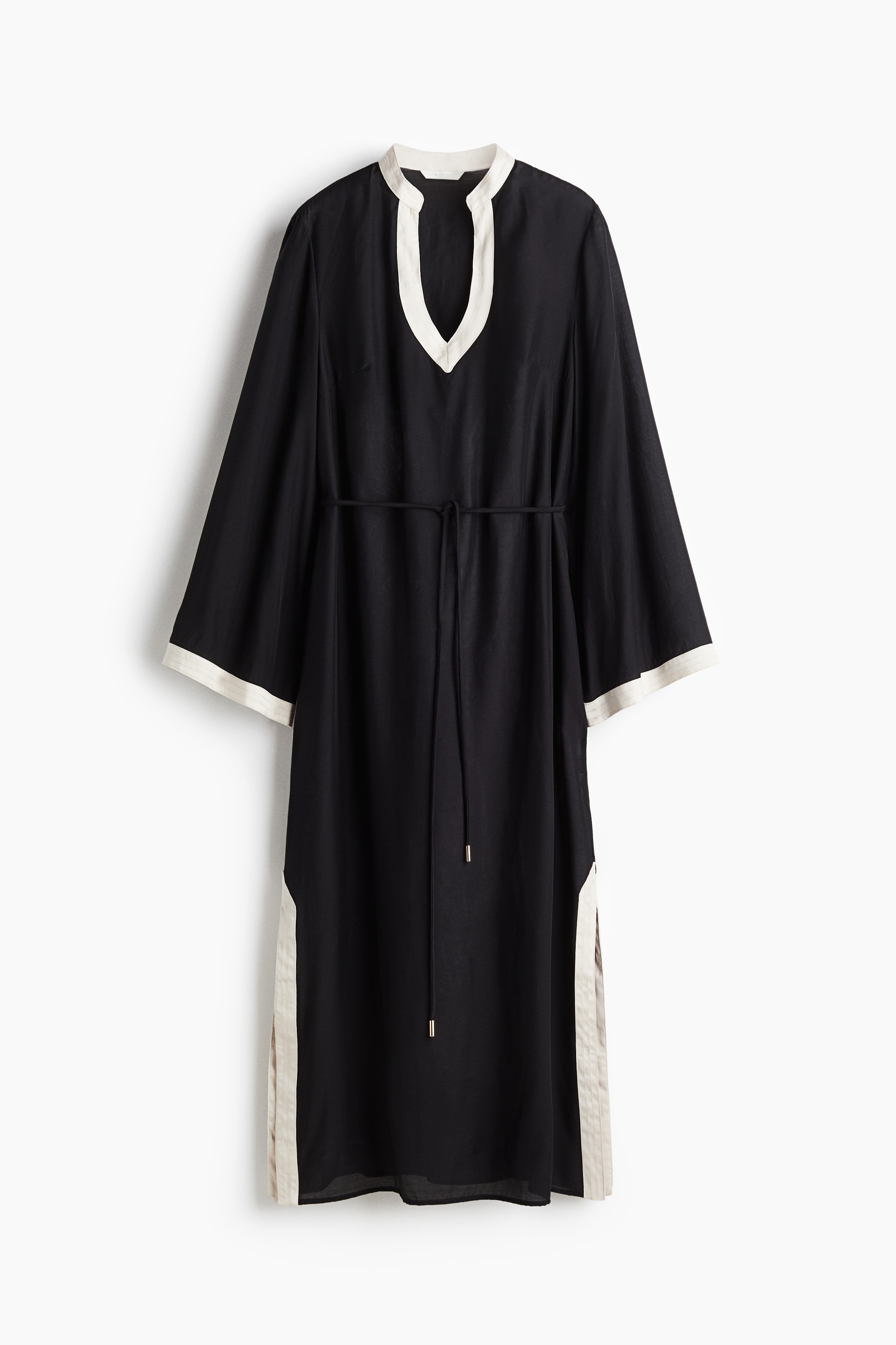 Φόρεμα-τουνίκ με δετή ζώνη - Μαύρο/Λευκό/φοίνικες