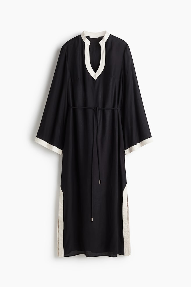 Robe tunique avec ceinture à nouer - Noir/Blanc/palmiers - 1