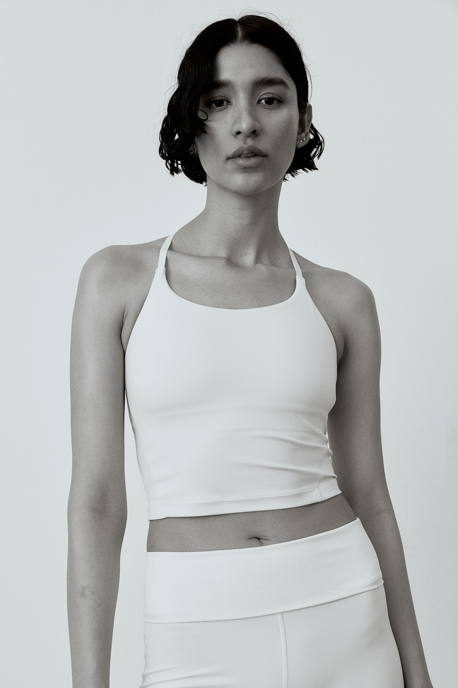 Cropped Activewear Tank In SoftMove™ - Cream/Black/Rust brown - 3