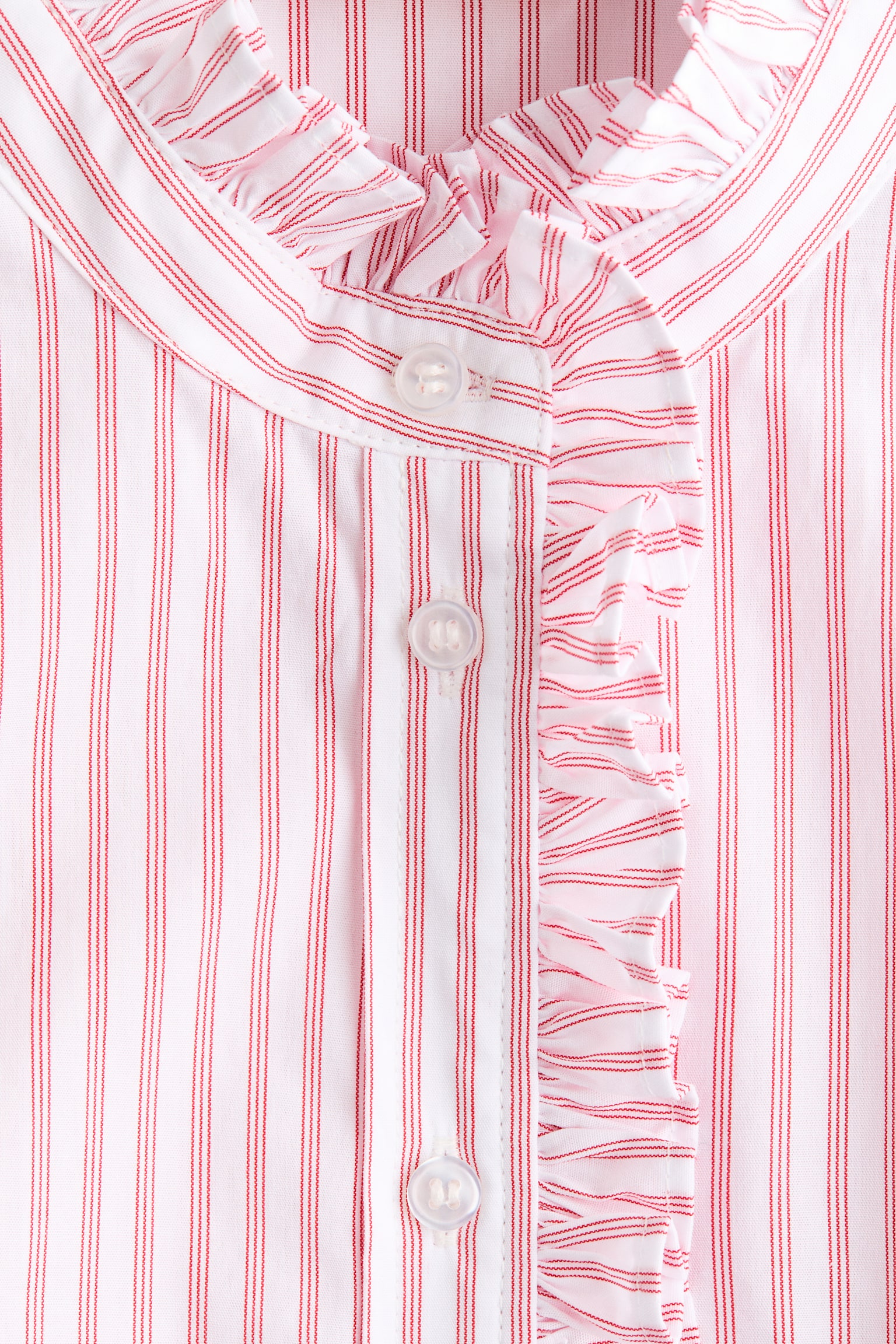 Frill-trimmed poplin blouse - White/Red striped/Light pink/Blue/Striped - 2