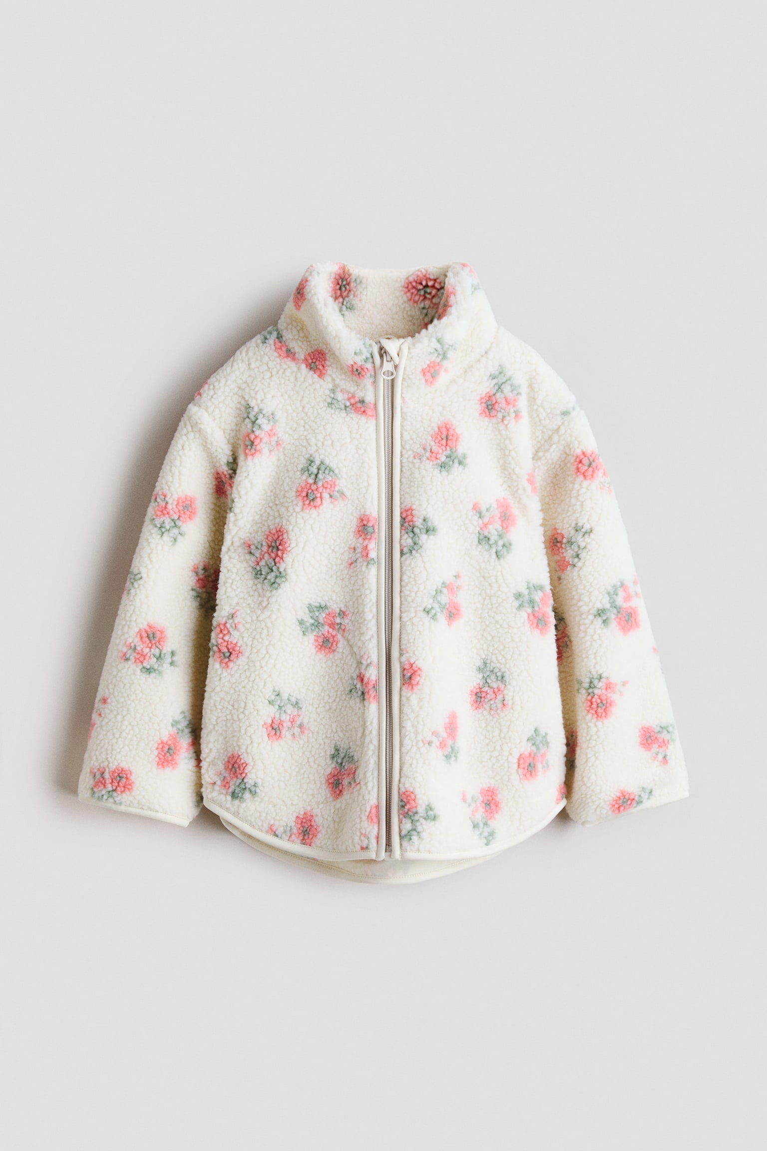 Teddy jacket - White/Floral/Light beige/Hearts