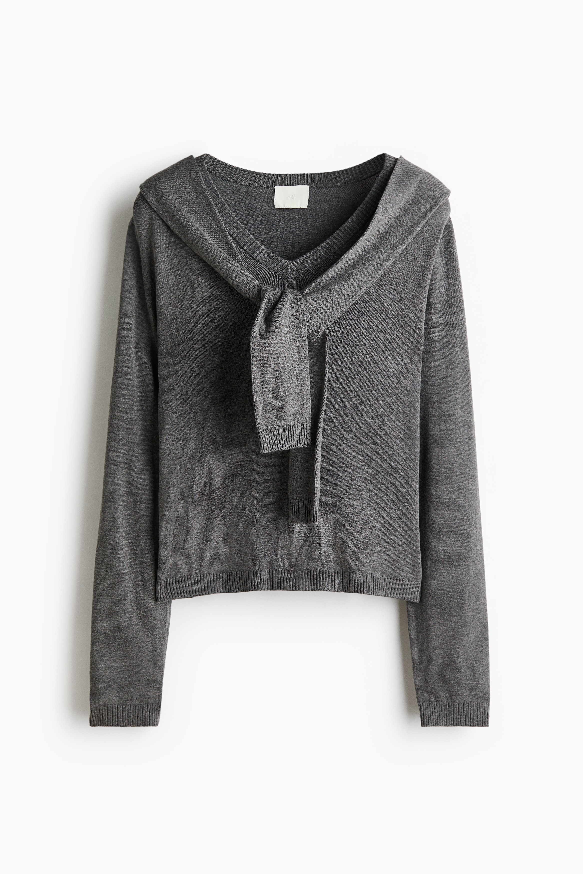 スカーフディテールセーター - グレーメランジ/ダークブラウン