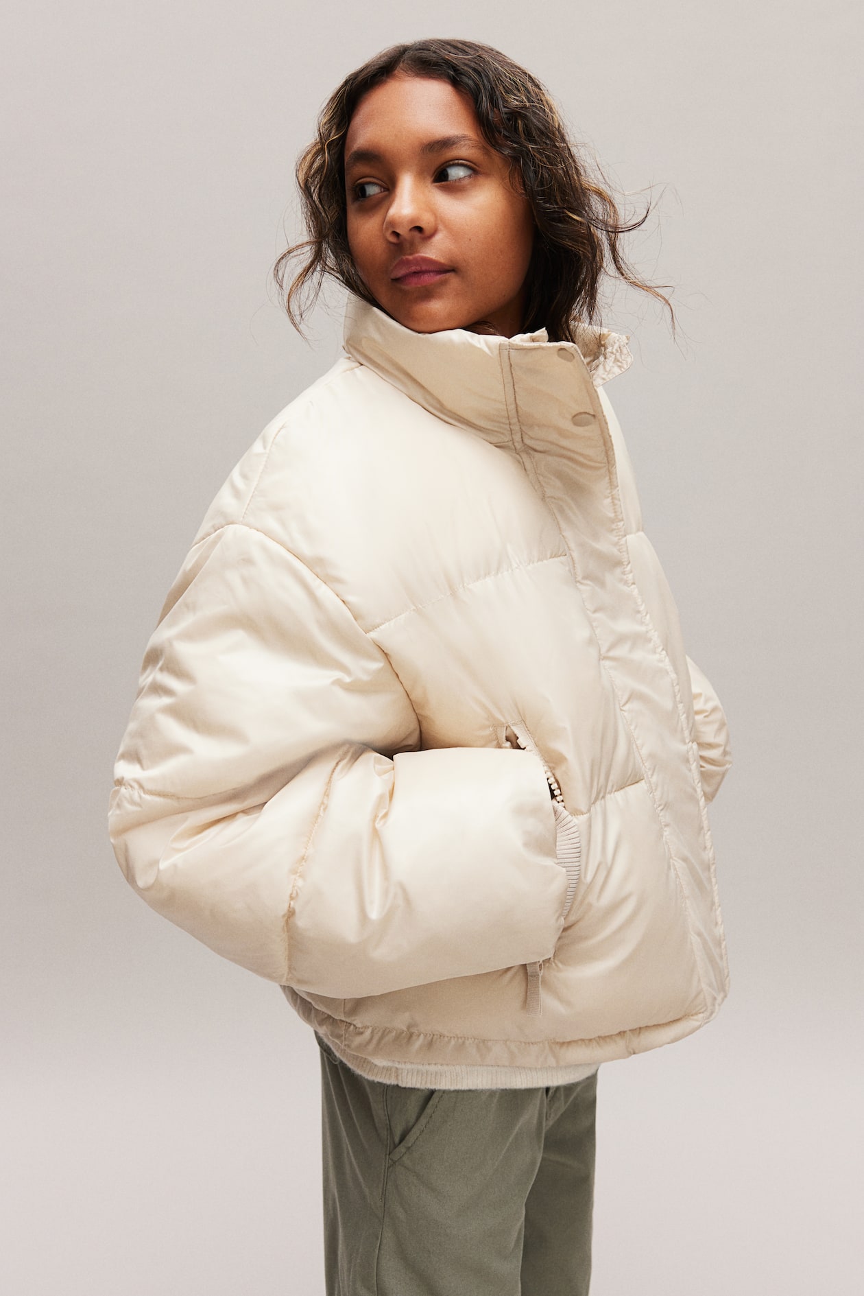 H&m Beige Puffer Jacket Women H&M Premium Selection Oversized