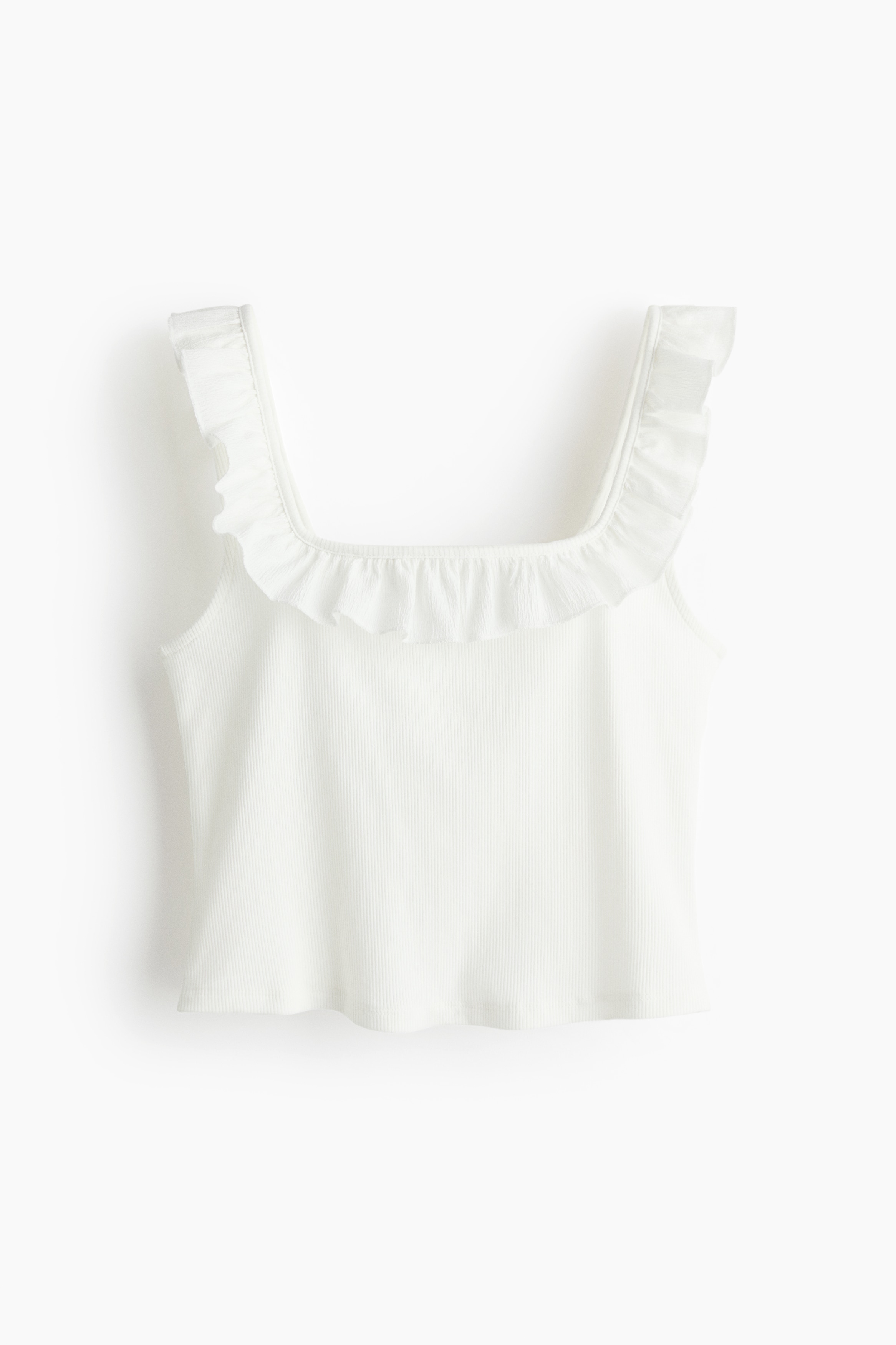 フリルトリムタンクトップ - ホワイト/ブラック/ライトダスティピンク