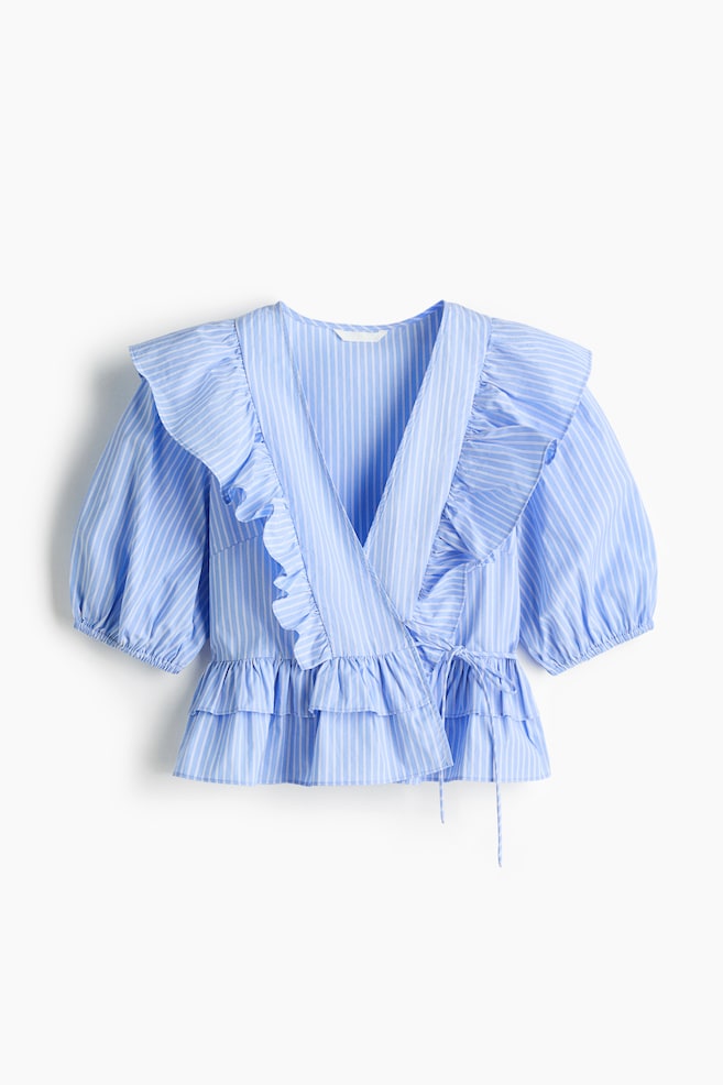 Poplin Wrap Blouse - Light blue/striped - 1