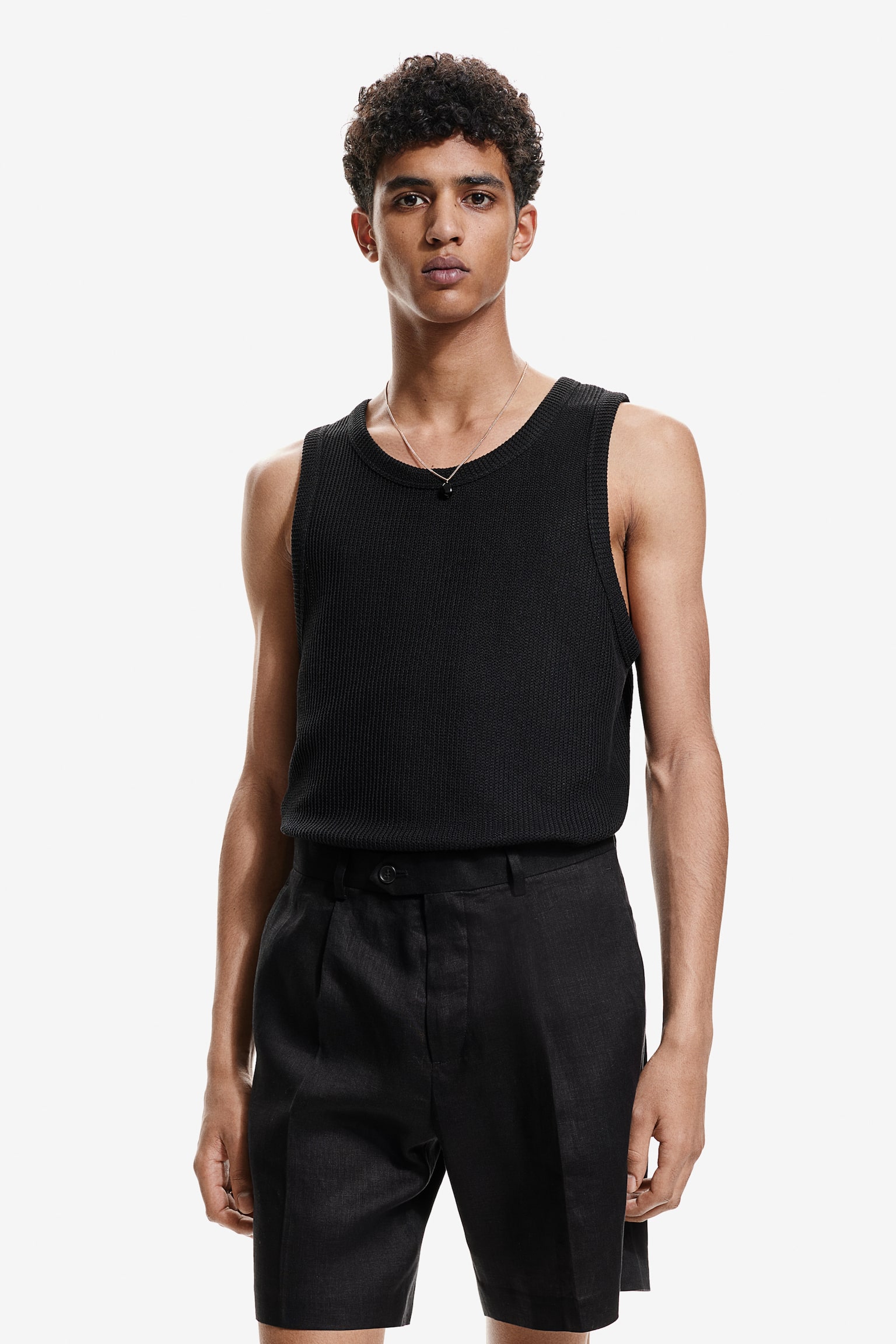 Relaxed Fit Tailored linen shorts - Black/Dark greige - 5