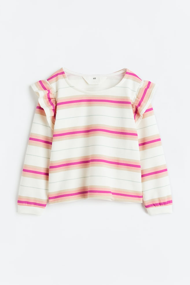 Flounce-trimmed sweatshirt - Natural white/Striped/Light turquoise/Butterflies/Powder pink/Dark grey/Floral/dc/dc/dc - 2
