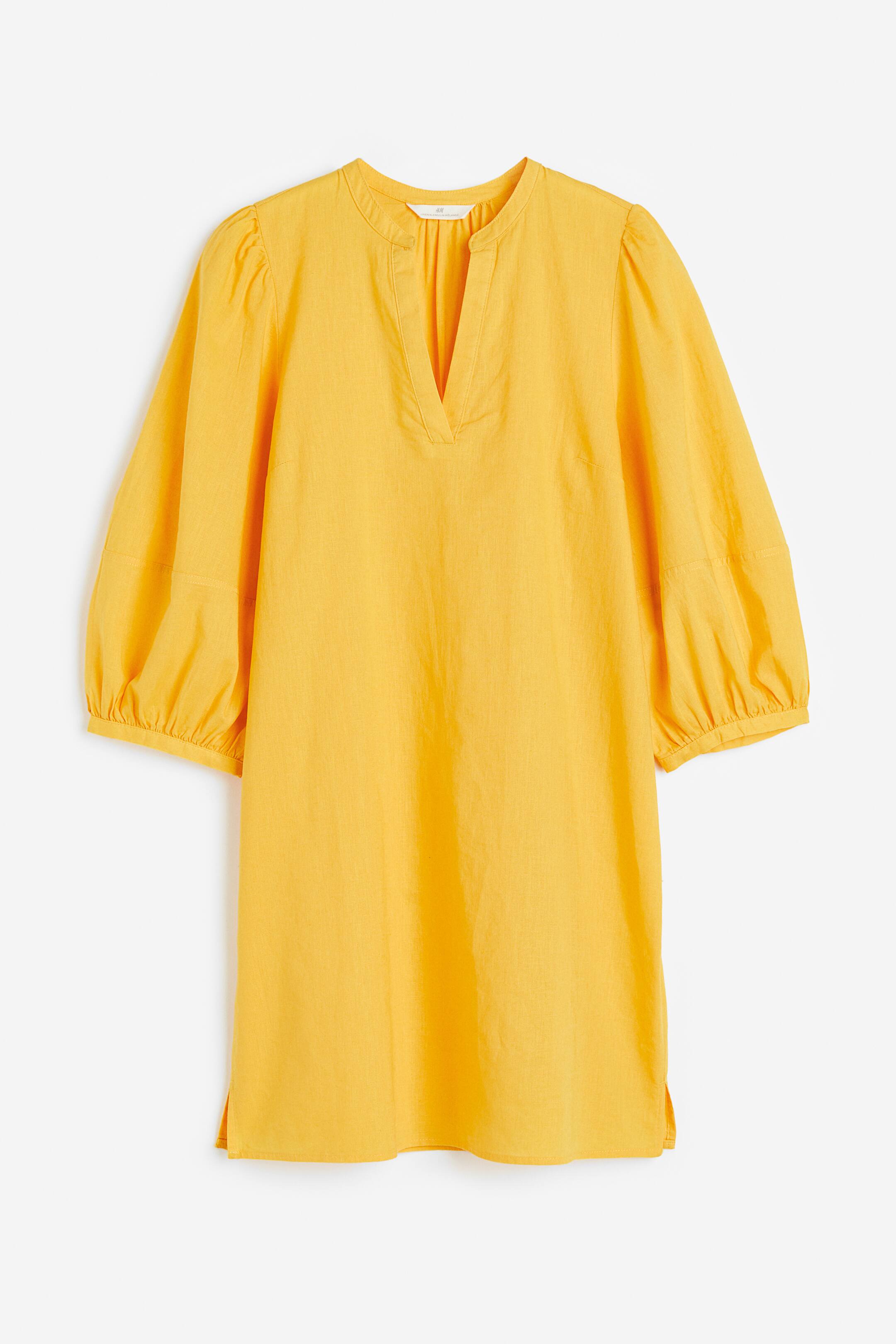 Vestido Corto Vestido Largo Amarillo H&m Vestido En Mezcla De Lino