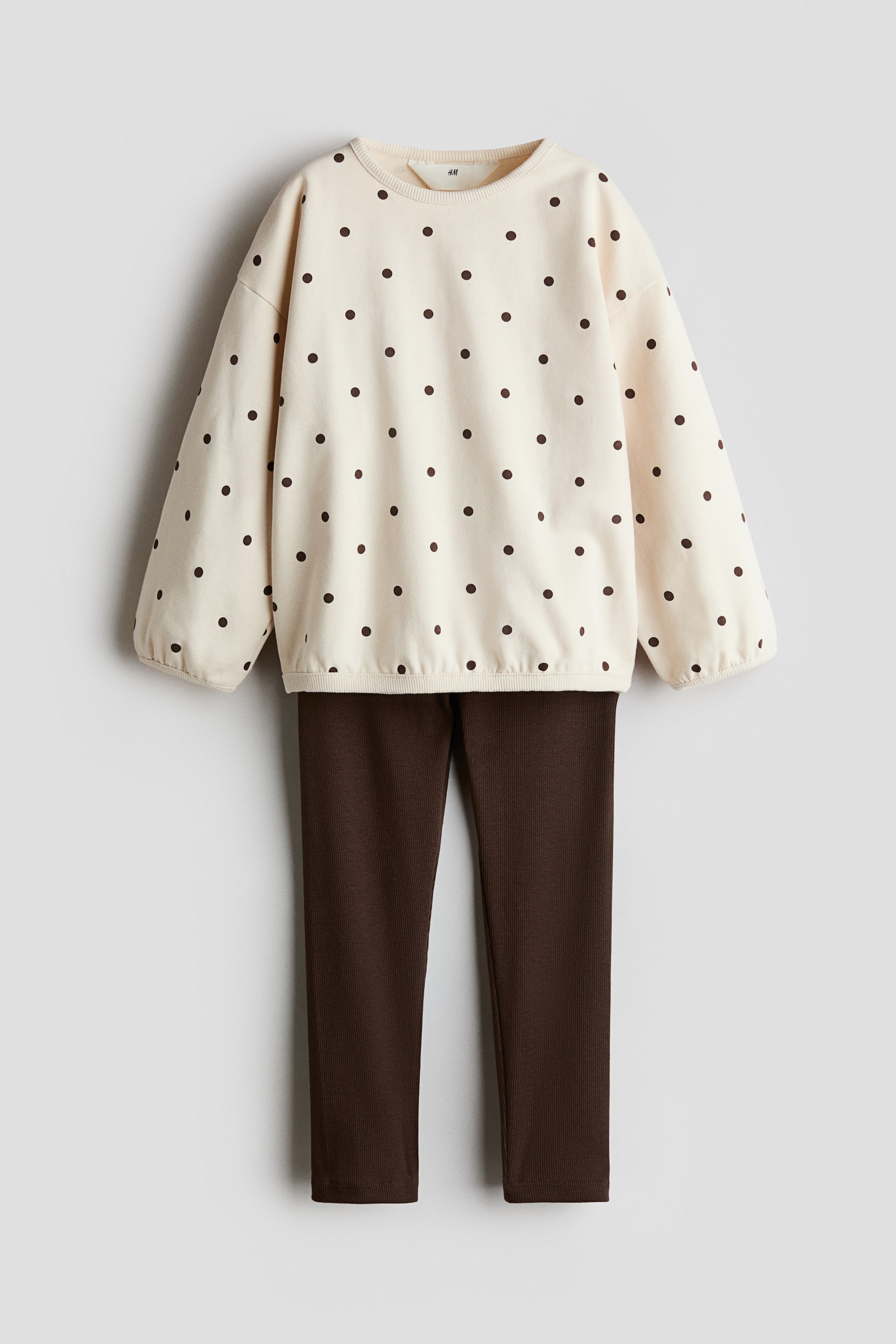 View larger image: 2-piece cotton sweatshirt and leggings set - Light beige/Spotted - Kids | H&M 1