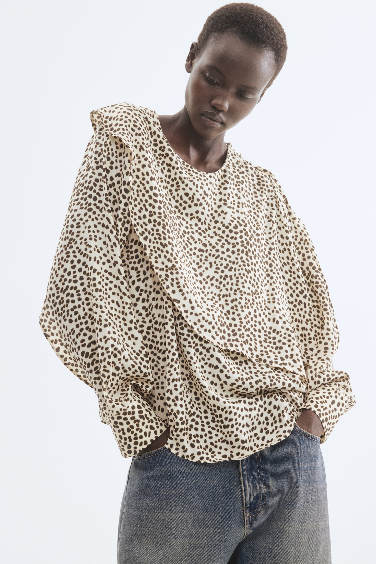 Cape-detail blouse - Cream/Cheetah print/Cream - 2