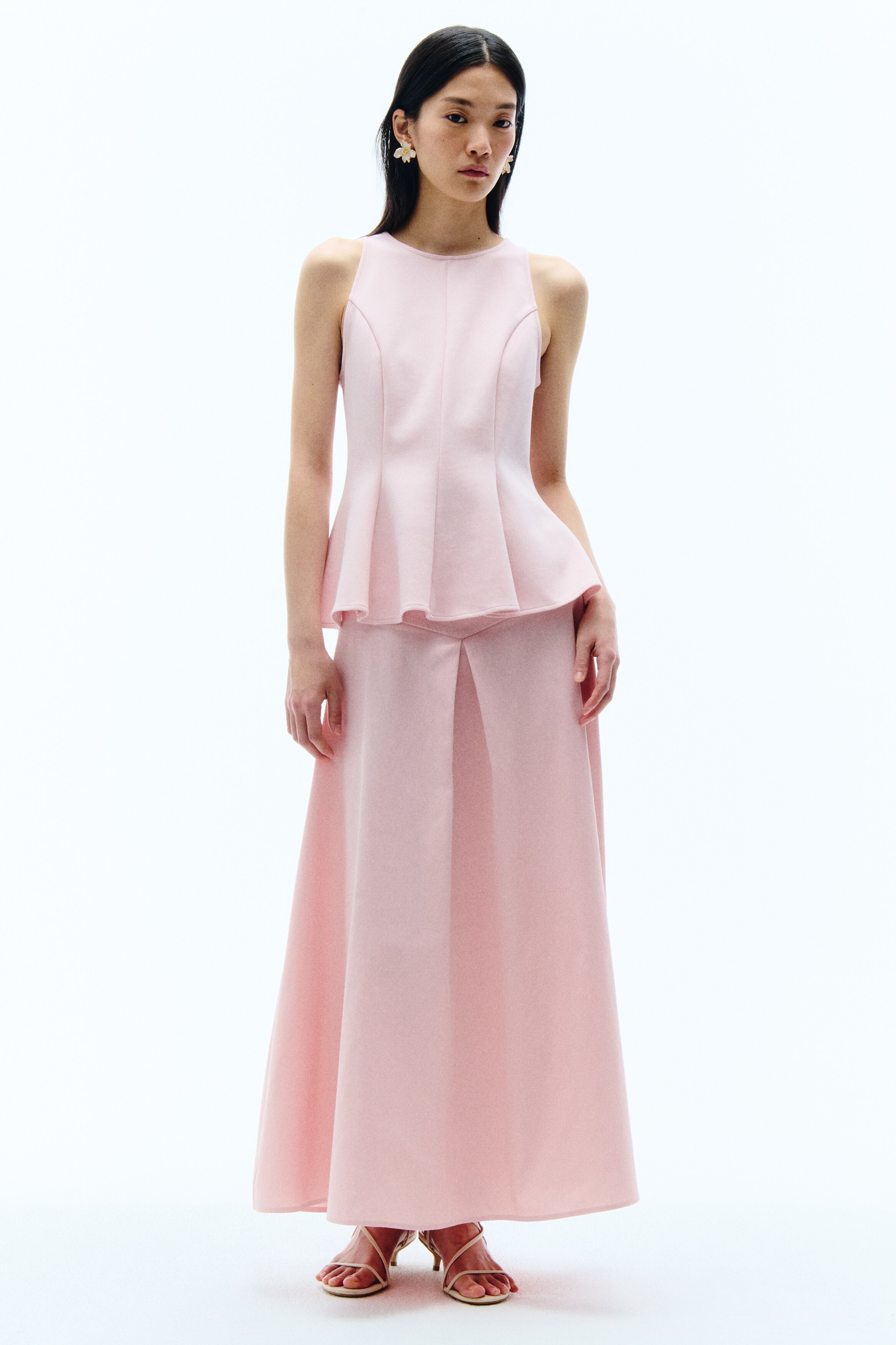 Sleeveless peplum top - Light pink/Burgundy/Red