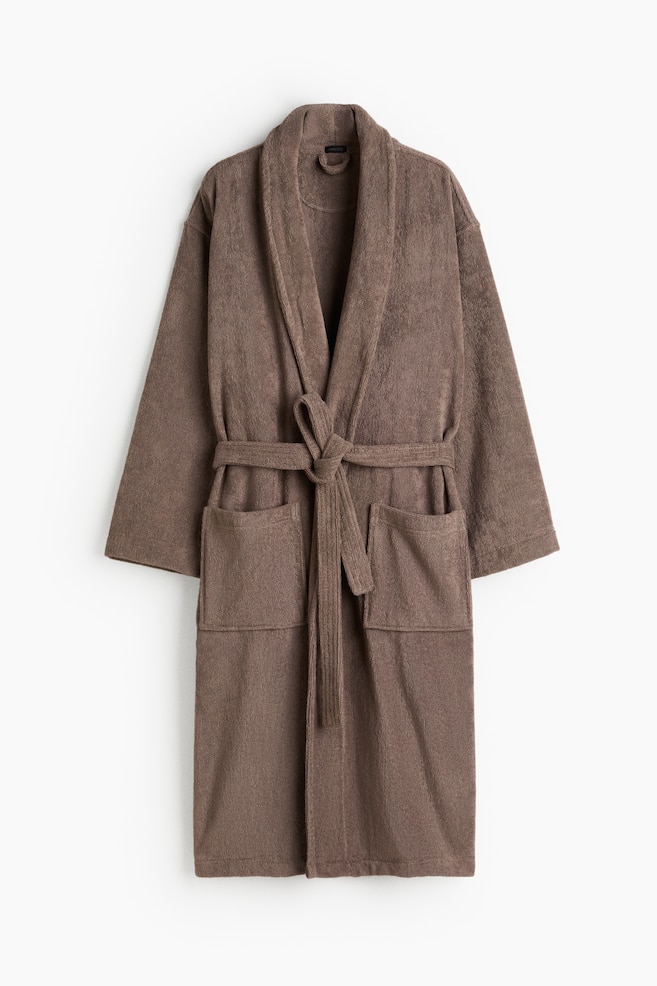Cotton terry dressing gown - Mole/Dark brown/White/Dark grey/Green/Light dusty blue/Light mole/Dusty blue/Dusty pink - 1