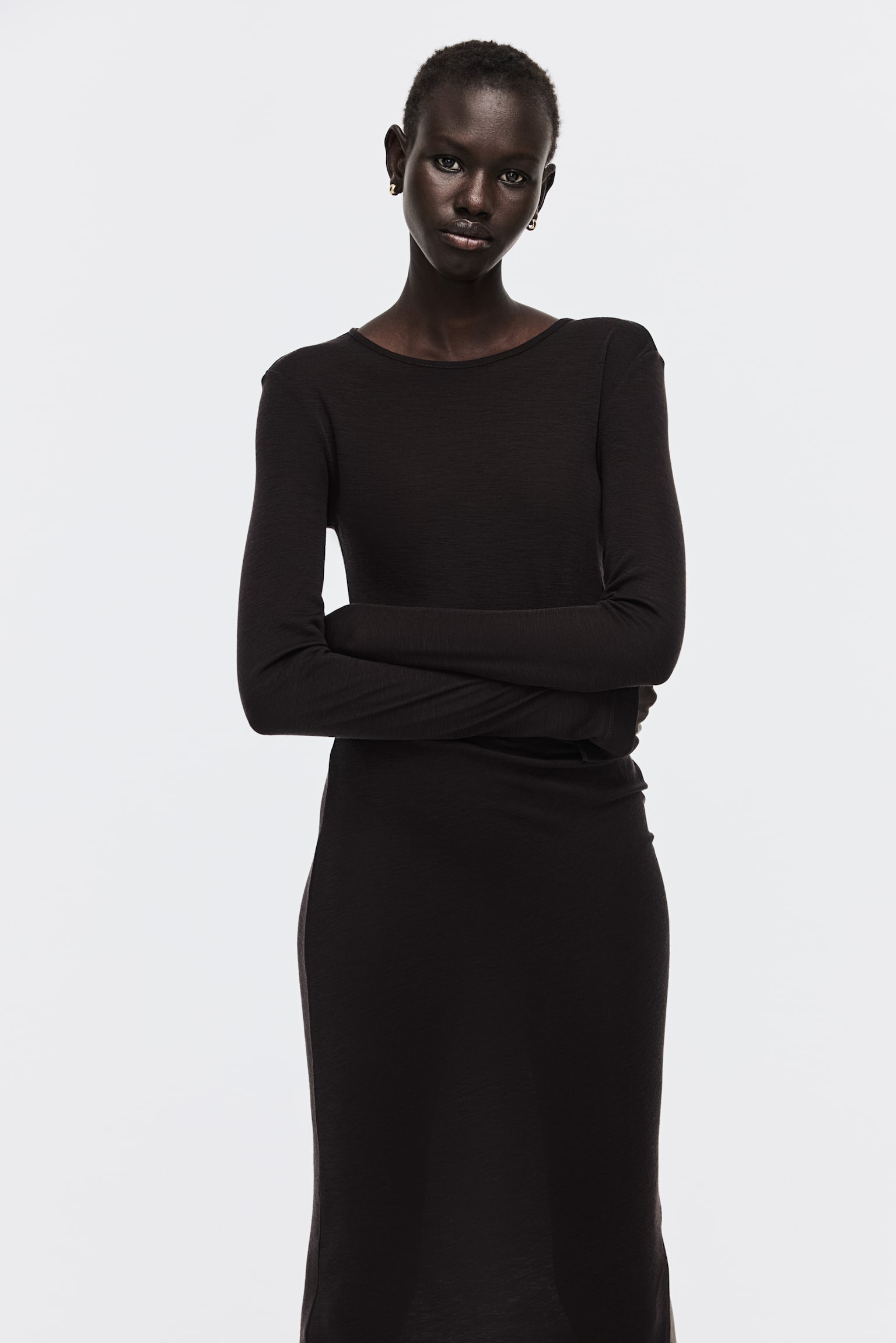 Abito lungo in lana - Marrone scuro/Grigio scuro mélange - 3