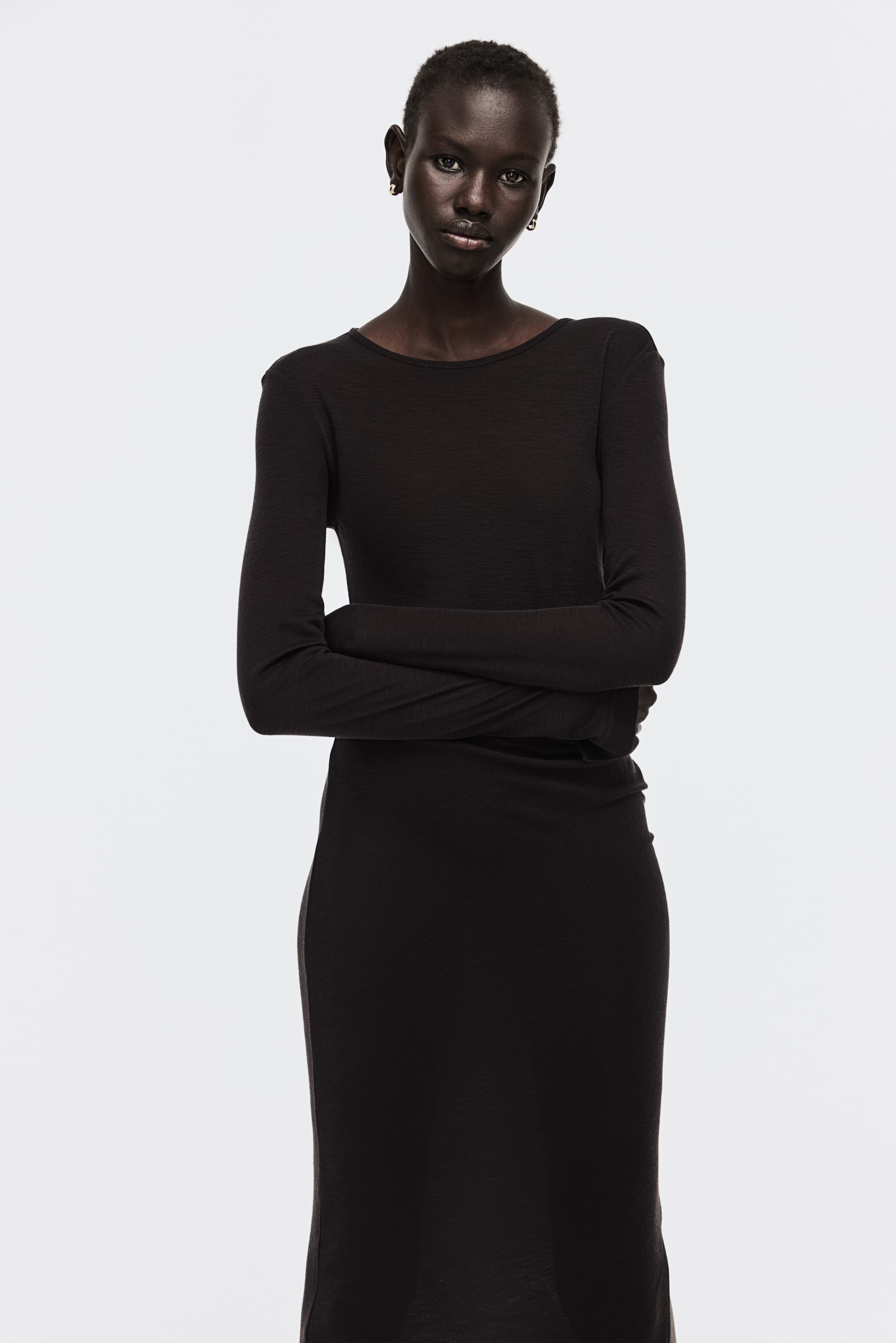 Zobrazit větší obrázek: Dlouhé vlněné šaty - Tmavě hnědá | H&M CZ 2