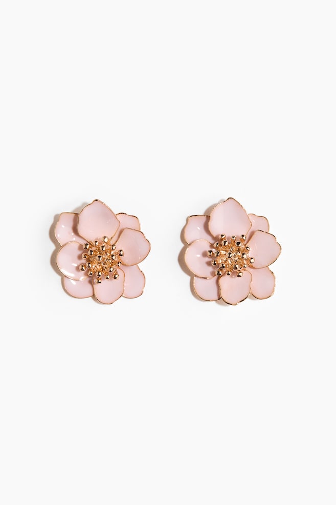 Flower-shaped earrings - Light pink/Gold-coloured/Dark brown/Gold-coloured - 1