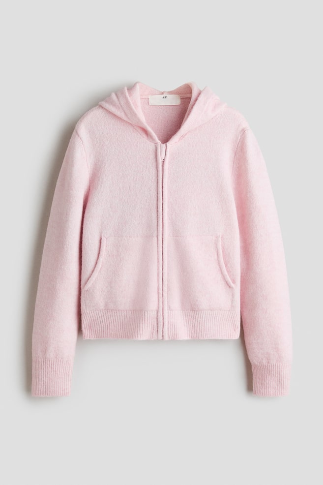 Knit Hooded Jacket - Light pink/Light gray melange - 1