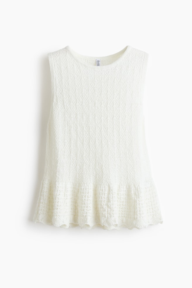 Pointelle-knit peplum top - Cream/Bright blue/Light pink - 1