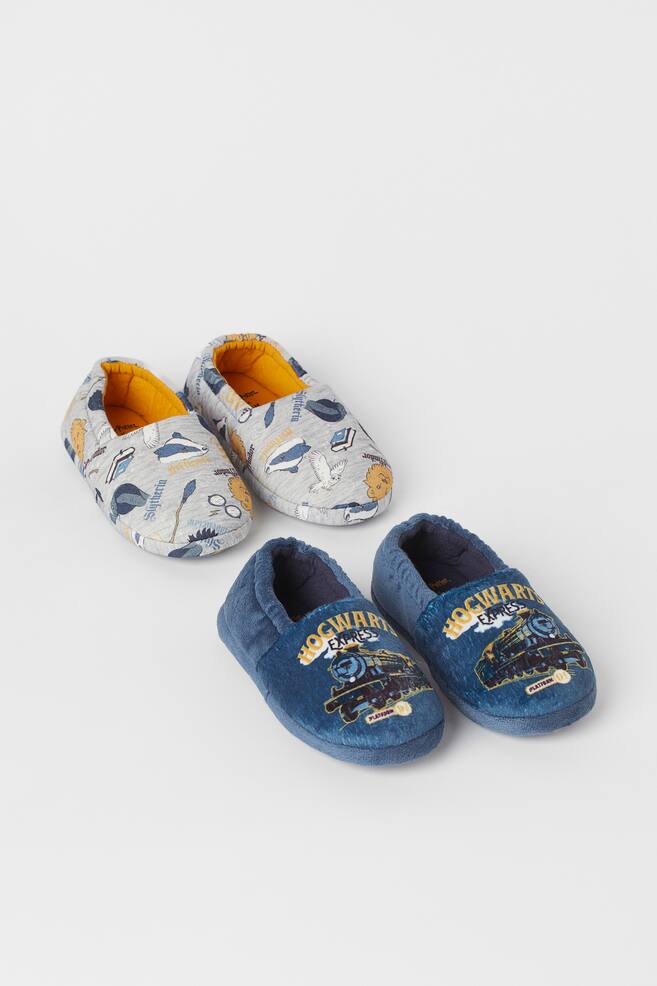 2-pack soft printed slippers - Dark blue/Grey marl - 1