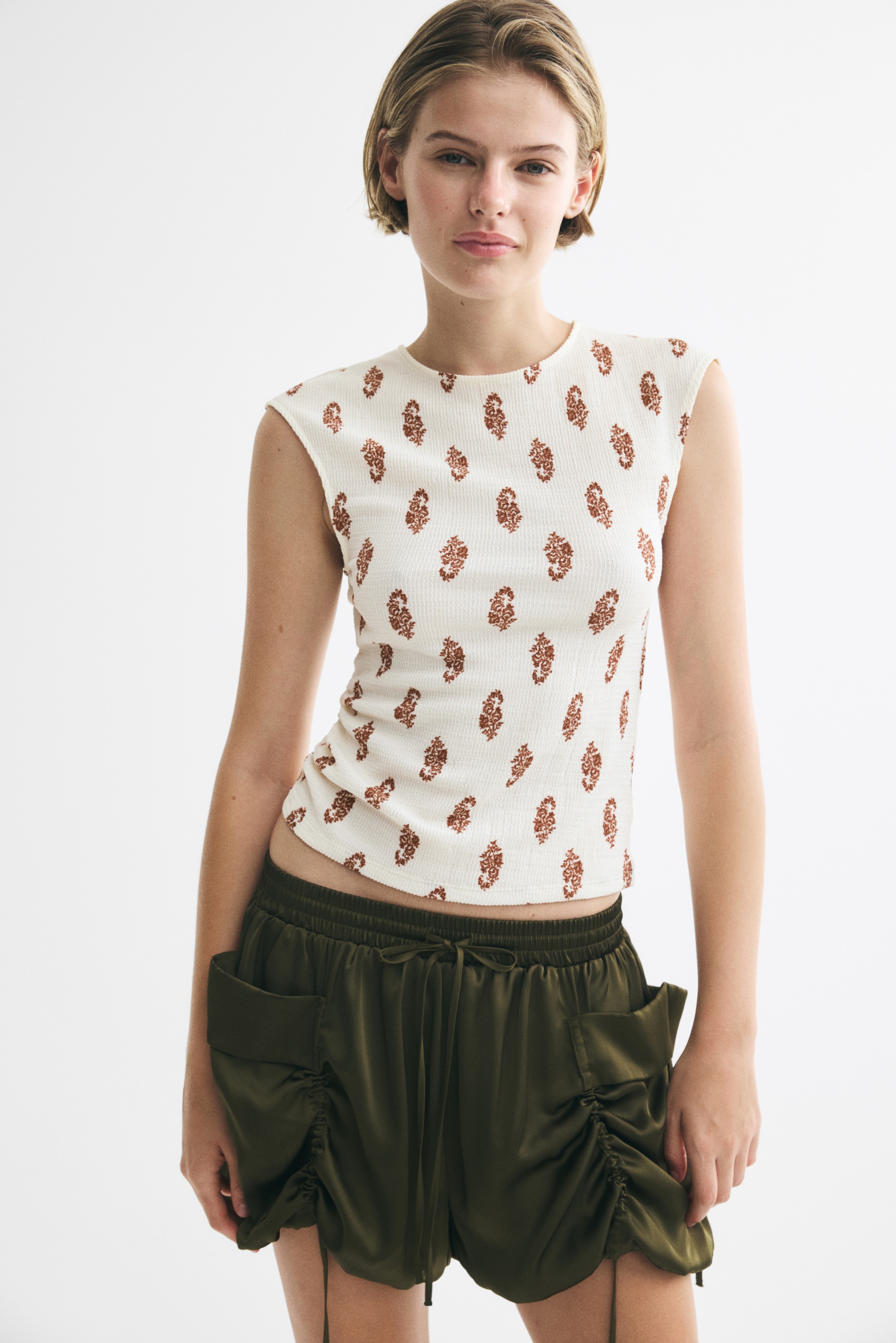 Textured jersey top - Cream/Floral/Light dusty blue/Rust red/Light beige/Patterned/Black