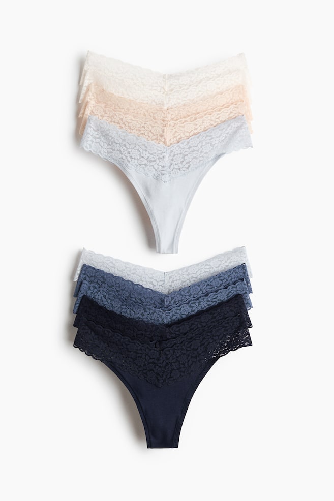 Pack de 10 bragas Thong de encaje - Azul marino/Beige claro/Burdeos/Rosa empolvado/Azul claro/Blanco/Negro/Negro/Gris oscuro/Rosa claro/Gris claro jaspeado/Negro/Azul empolvado/Blanco - 1