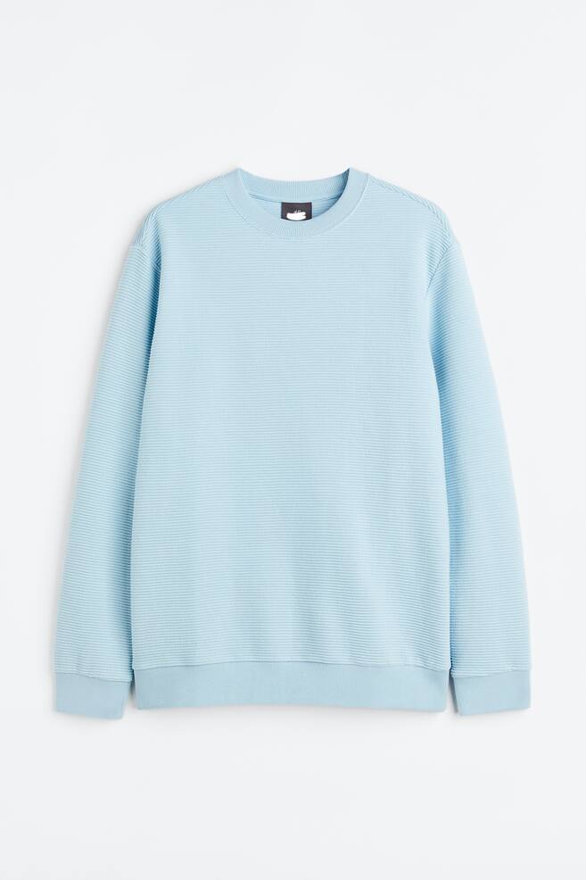 Ribbet Sweatshirt Regular Fit - Lyseblå/Mørkeblå/Hvid - 2