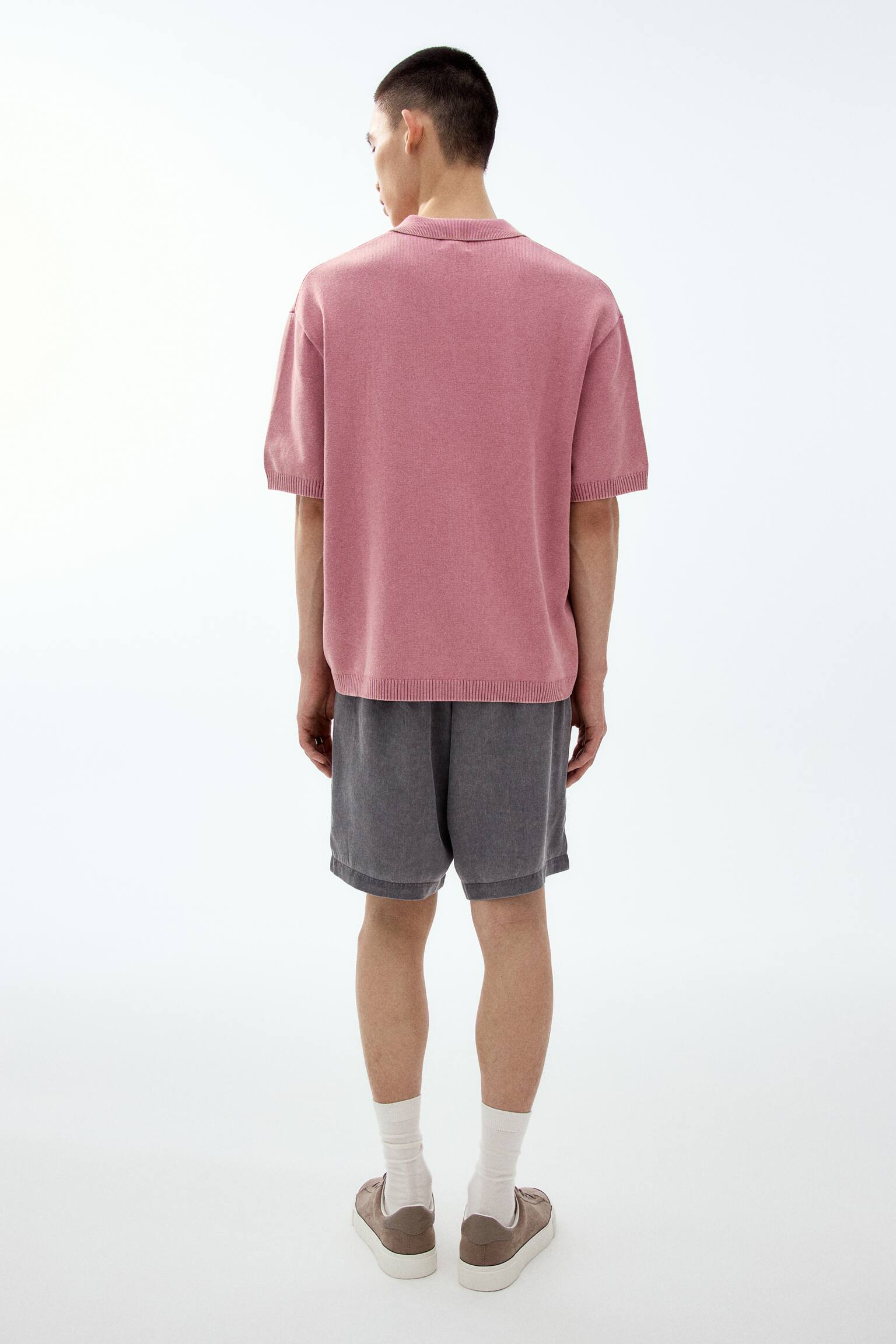 Loose Fit Knitted polo shirt - Dark pink/Blue/Black - 6