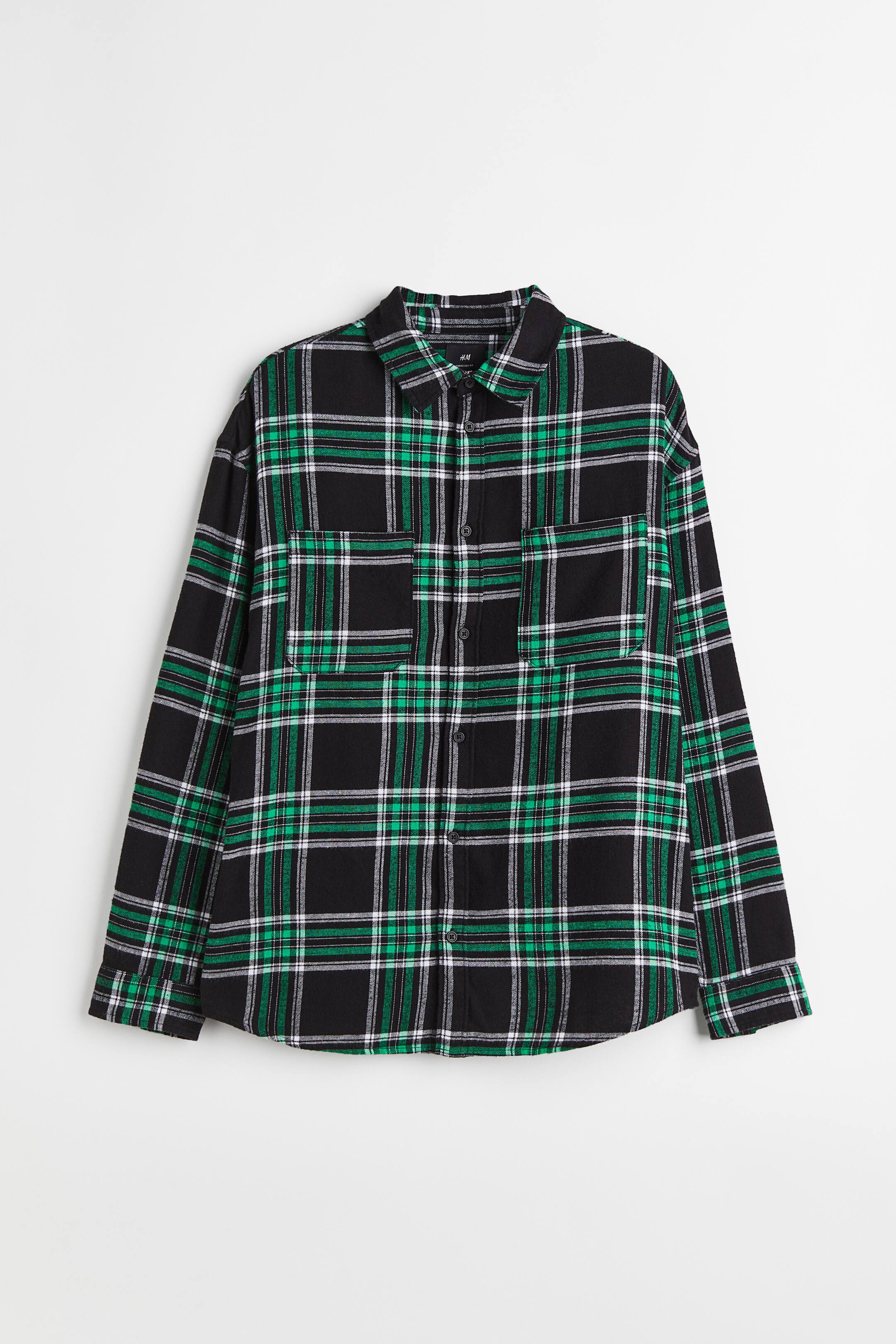 View larger image: Oversized Fit Twill Shirt - Black/green plaid - Men | H&M US 1