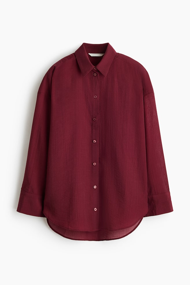 Oversized crinkled shirt - Burgundy/Dark yellow - 1