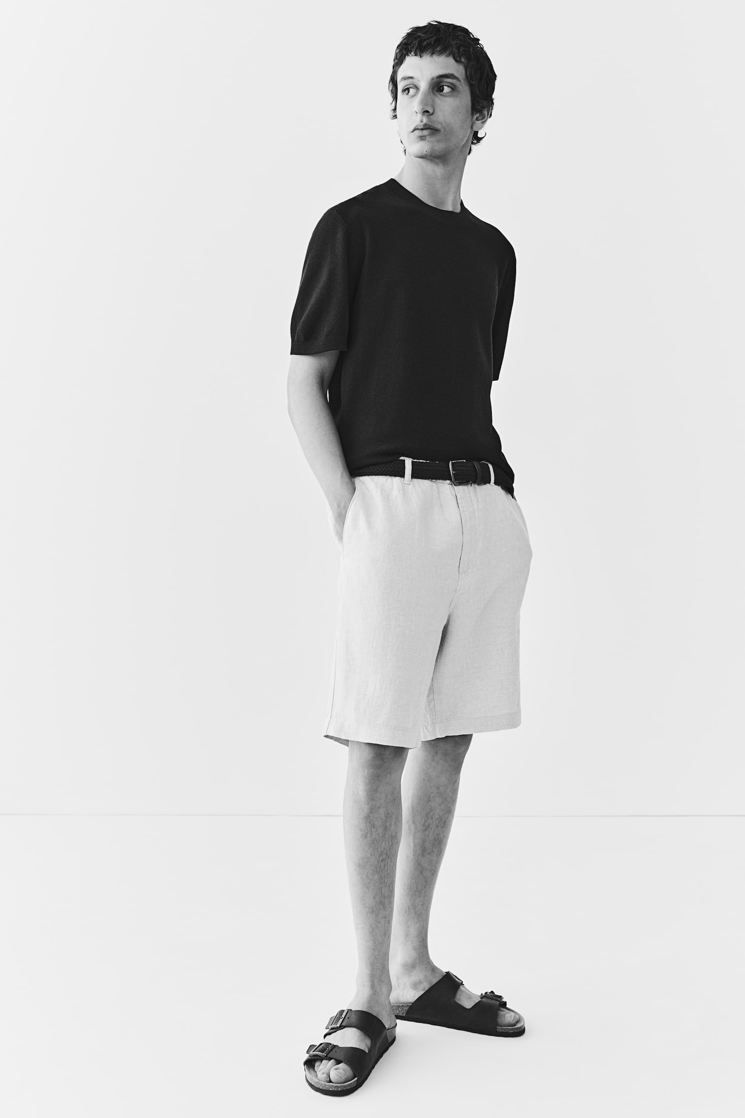 Regular Fit Linen shorts - White/Black/Navy blue - 1