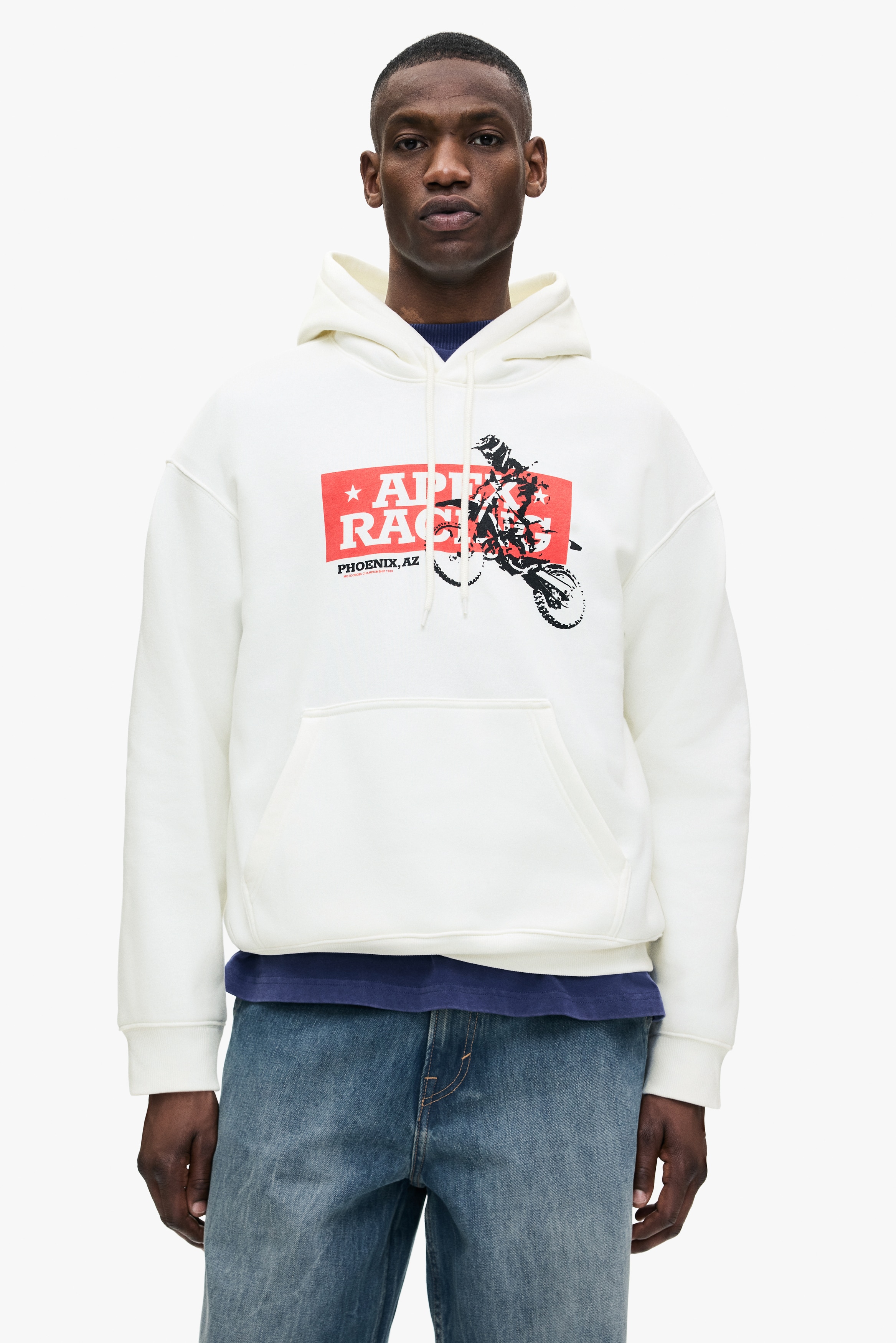 Loose Fit Printed Hoodie - White/Motocross - Men | H&M US