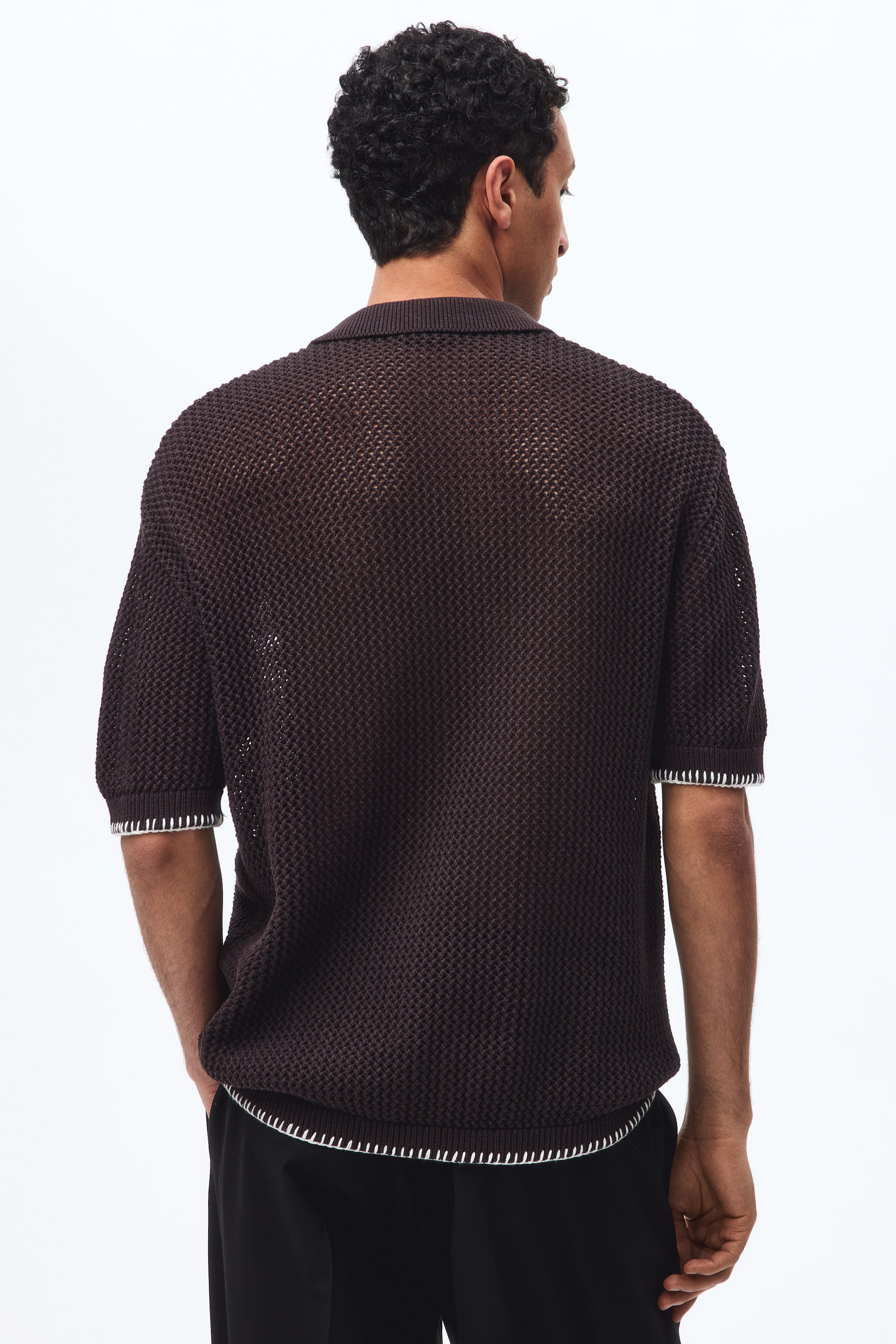 Мужские рубашки H&M Relaxed-Fit Open-Knit Resort Shirt — фото 6