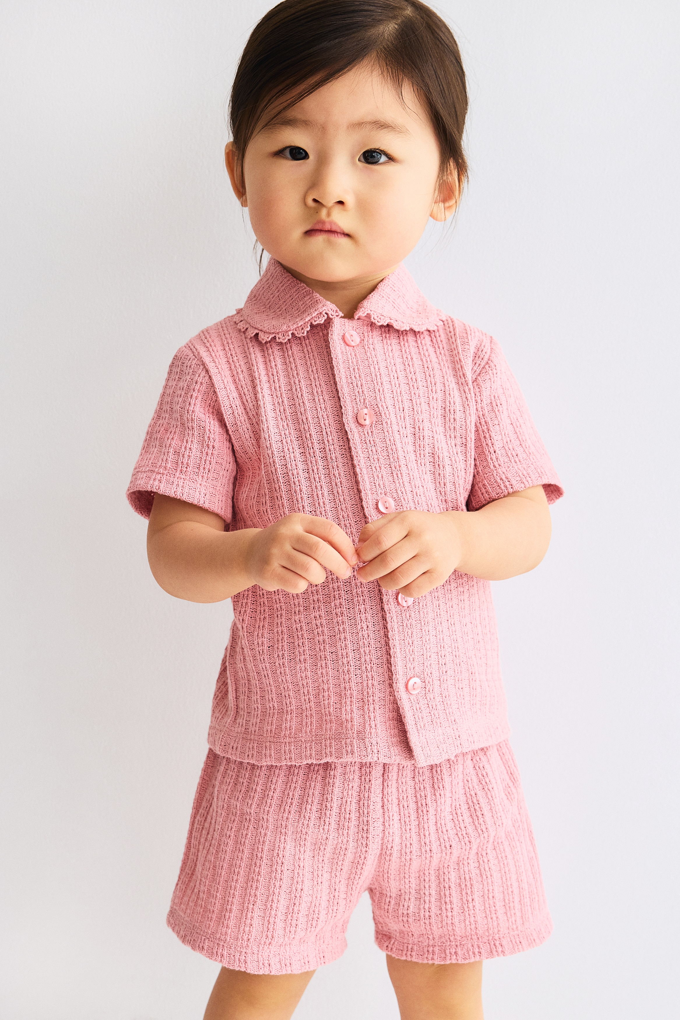 2-piece pointelle-knit set - Pink/Light beige