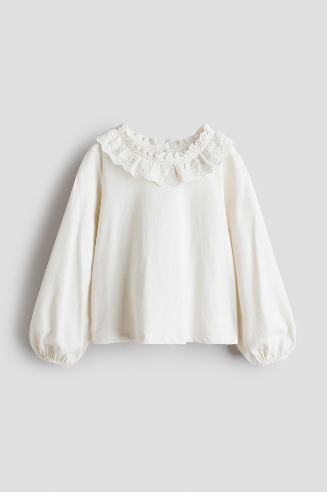 Cotton Blouse with Collar - White - 1