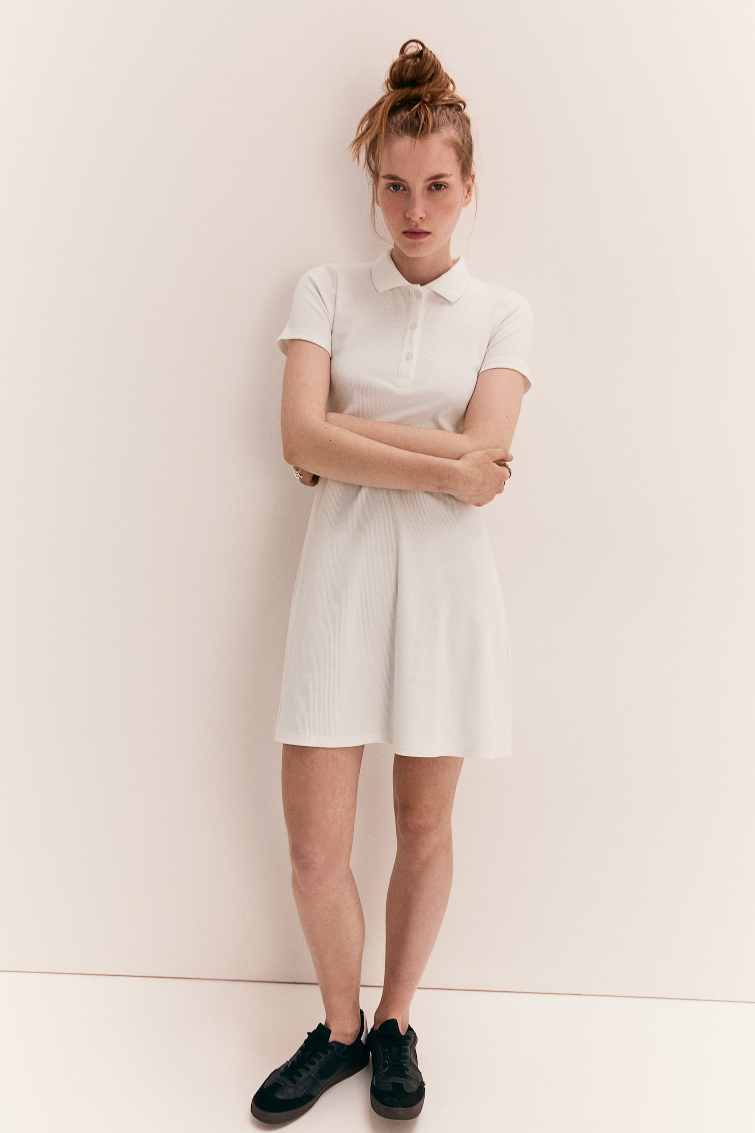 Collared ribbed dress - Cream/Black/Grey marl - 3