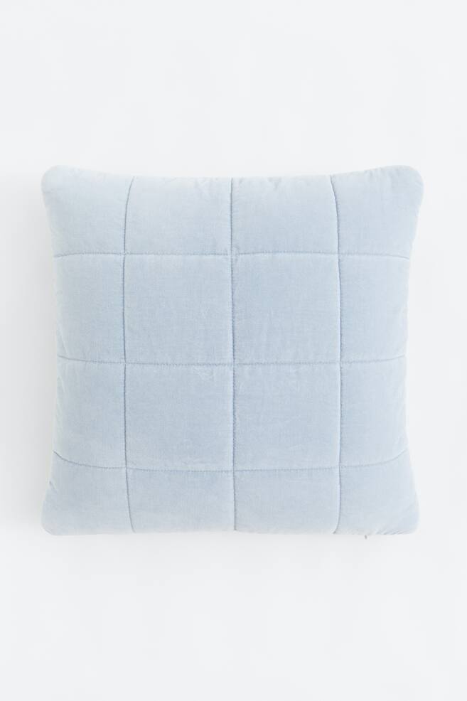 Cotton velvet cushion cover - Light blue/Light beige - 1