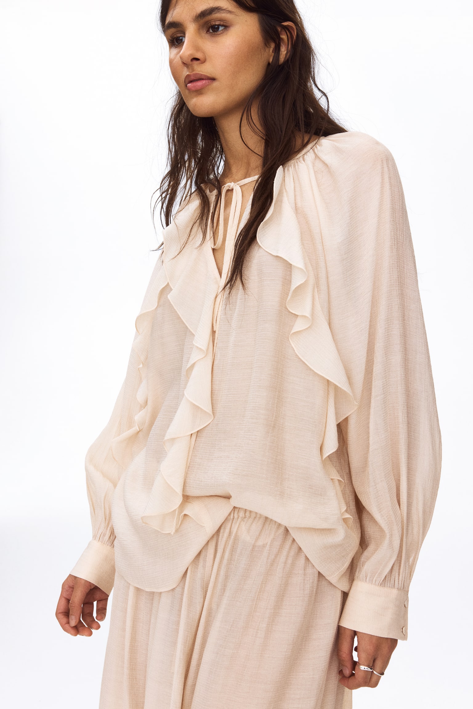 חולצה עם וולנים - ורוד פודרה/לבן - 4