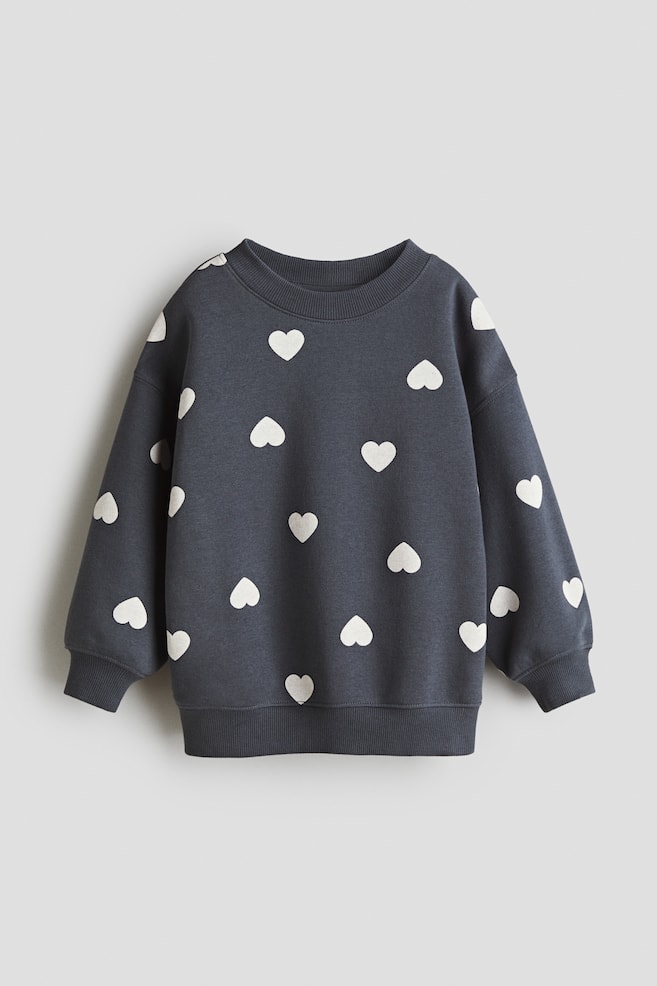 Oversized Brushed-Inside Sweatshirt - Dark gray/hearts/Dark pink/Blue/hearts/Light pink/hearts/Cream/Light dusty pink/Cream/dotted/Pink/hearts - 1