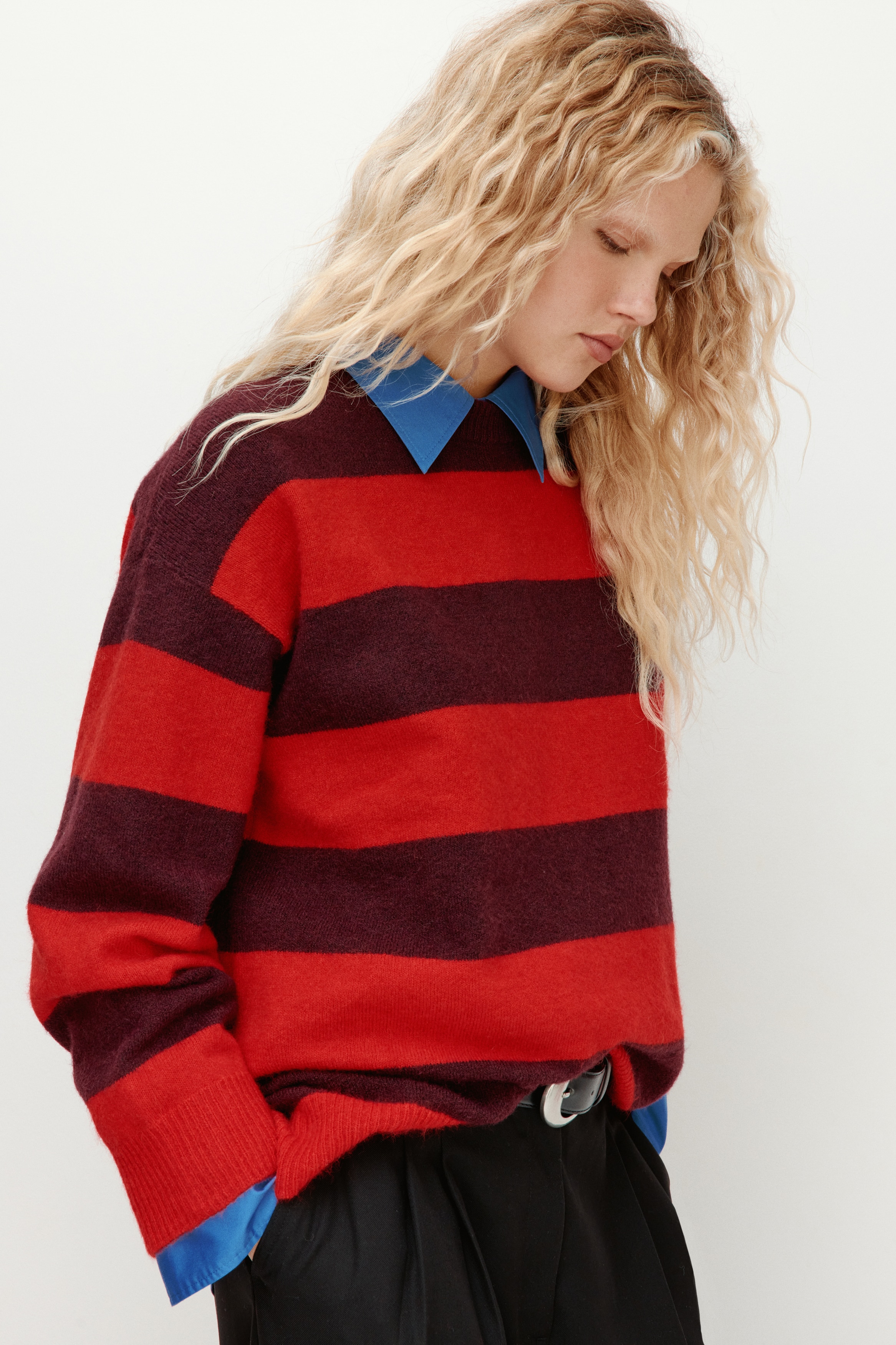 Loose-fit jumper - Burgundy/Red striped/Black/Light pink/Dark blue/Striped