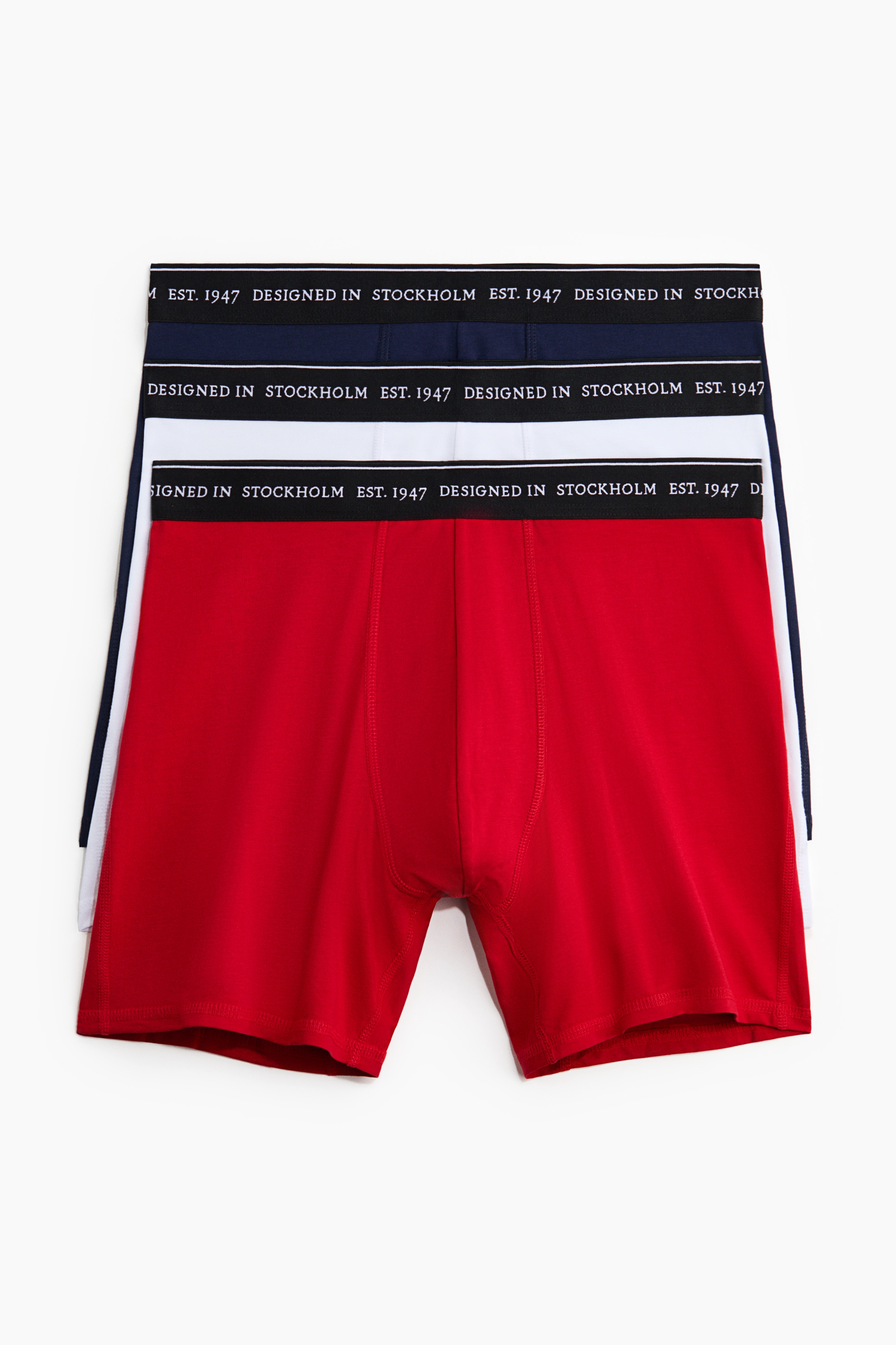 3-Pack COOLMAX® Mid-Length Boxer Briefs - Red/white/navy blue/Teal