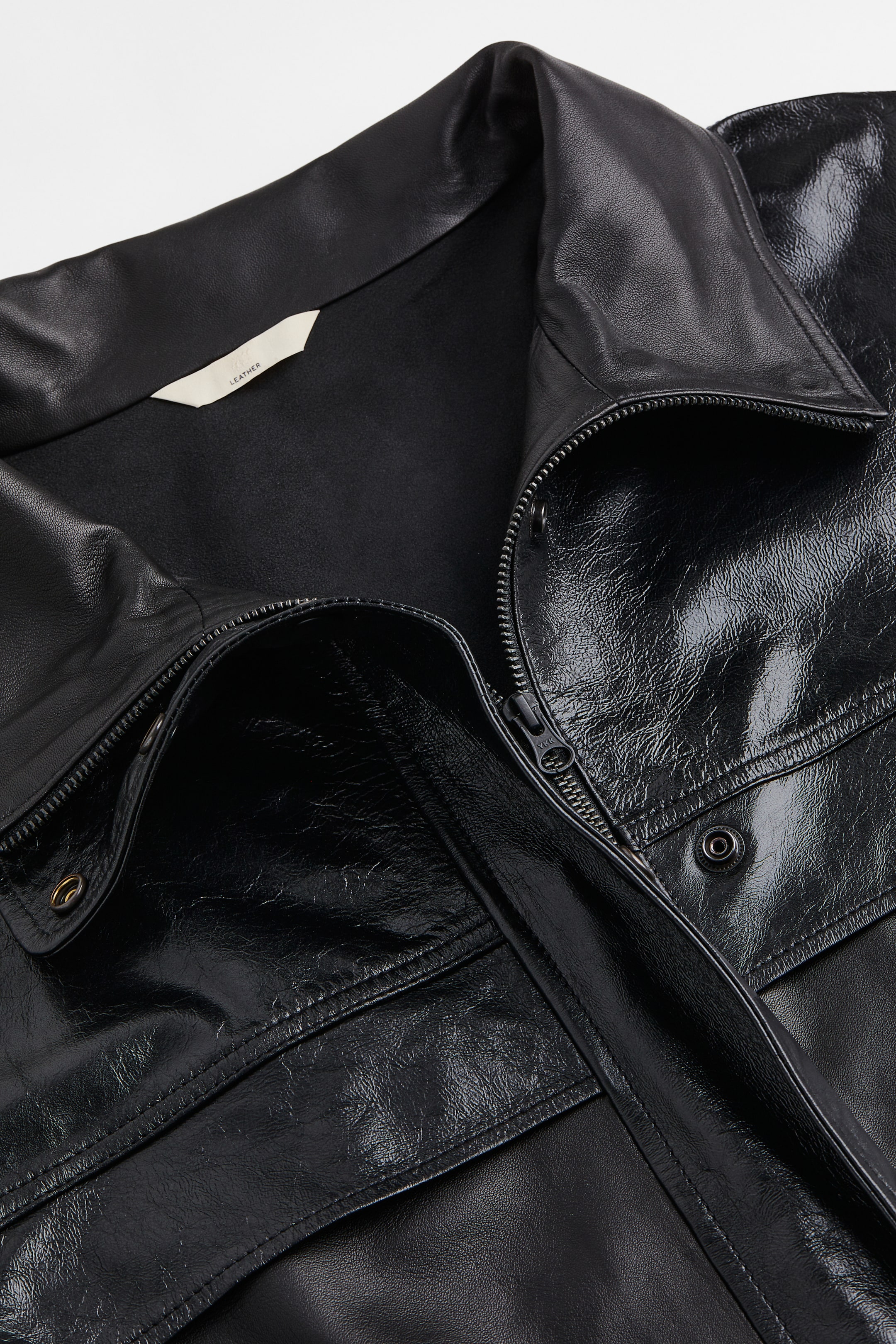 Leather jacket - Long sleeve - Regular length - Black - Ladies | H&M GB