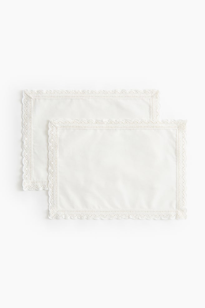Pack 2 manteles individuales con ribete de encaje - Blanco - 1