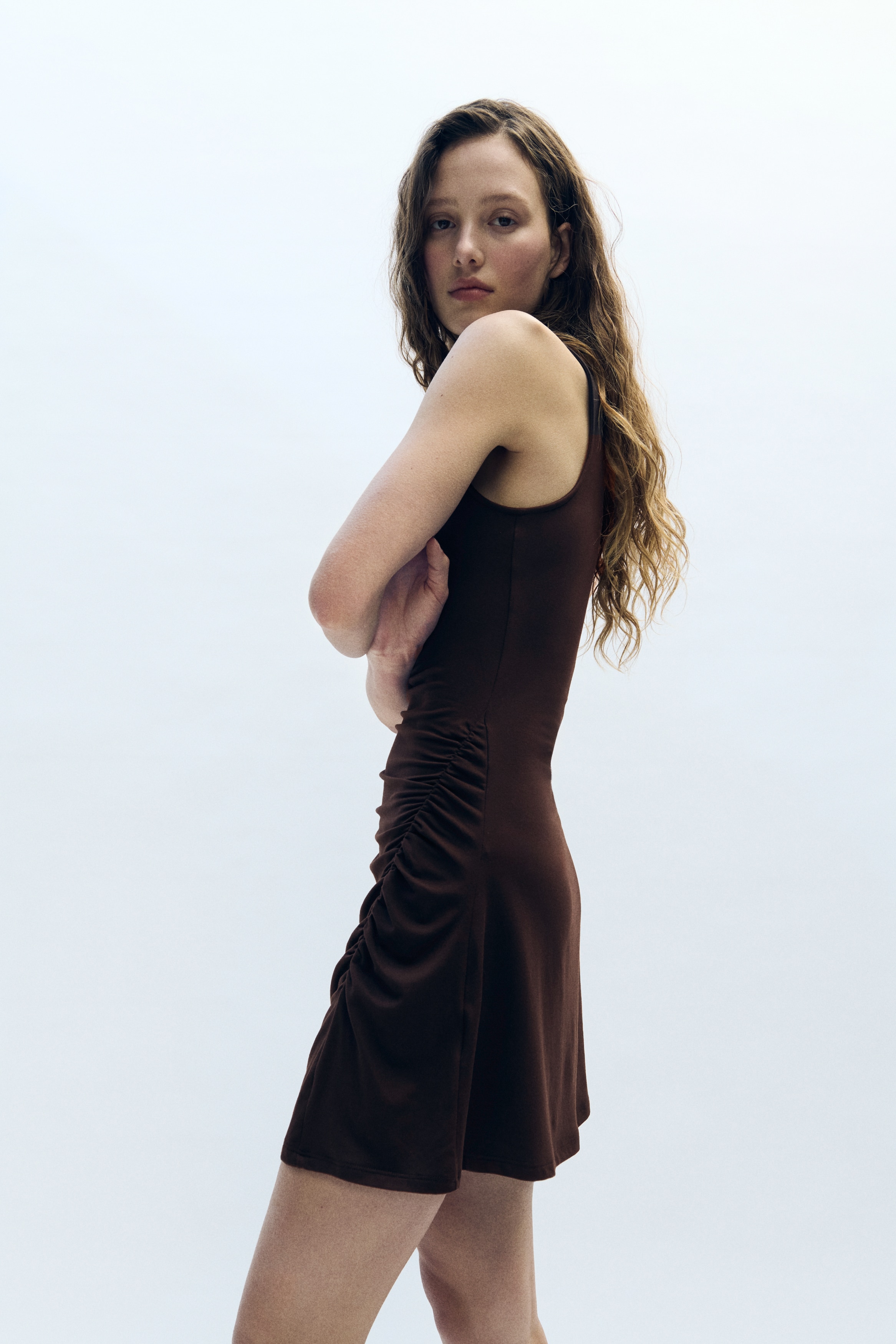 Women's Dark brown Gathered One-Shoulder Dress | H&M US Women's Dark brown Gathered One-Shoulder Dress | H&M US