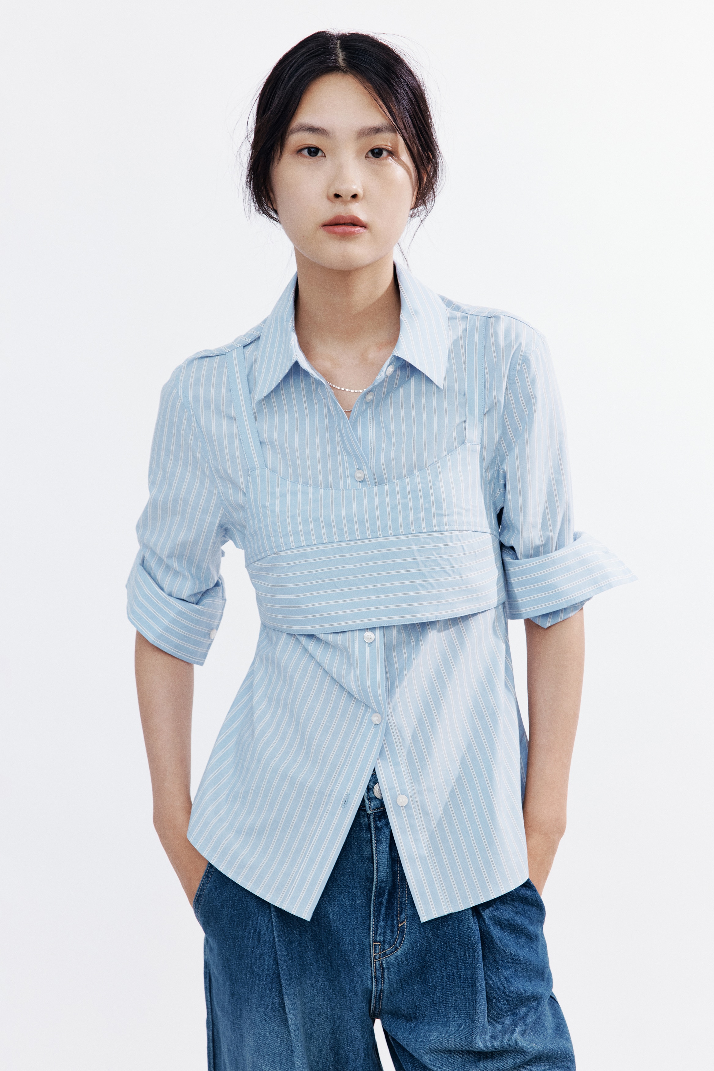 Layered Shirt - Light blue/striped