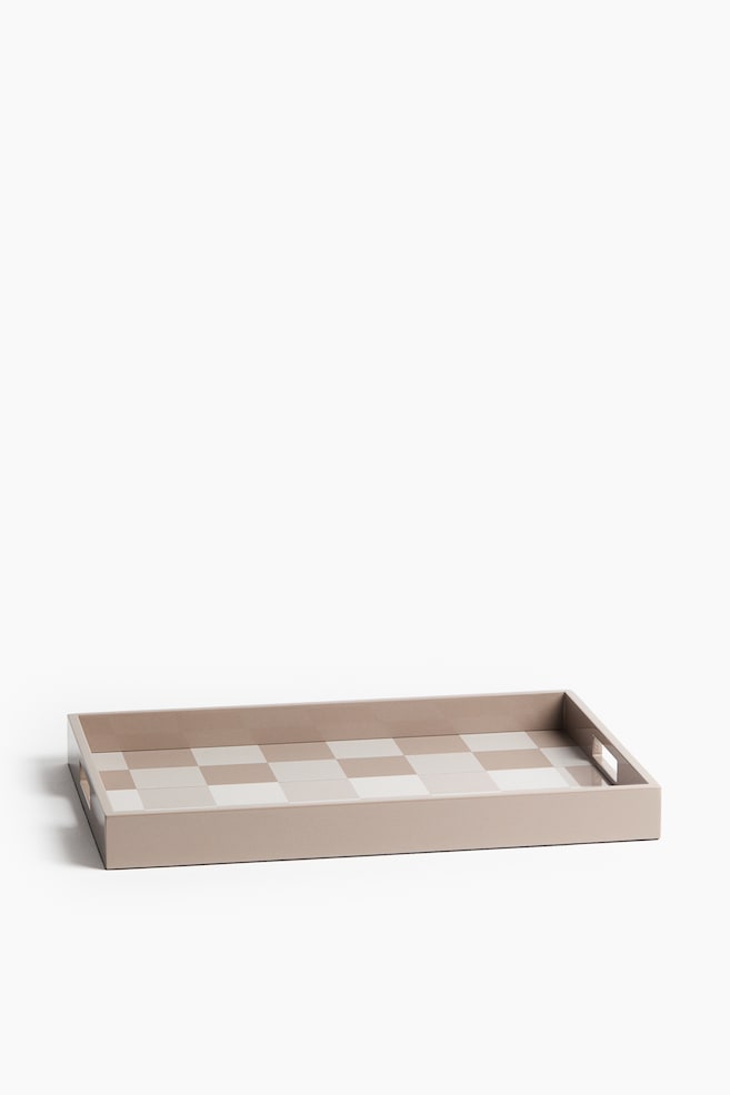 Lacquered tray - Beige/White checked - 1