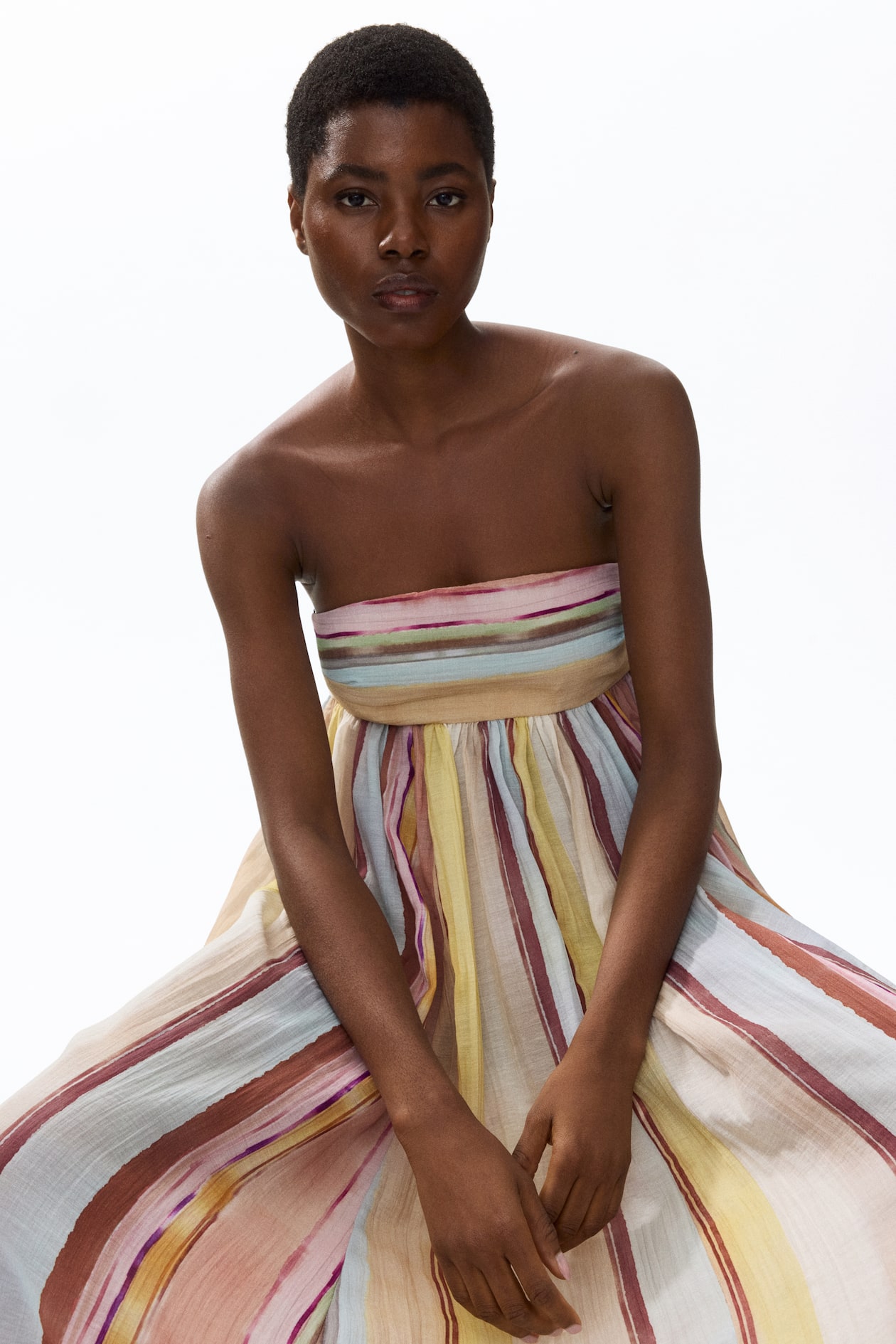 strapless striped maxi dress Harri Midi in Stripe By DISSH Maxi dresses Reserve a spot on your packing list for a linen Strapless Bias Maxi Dress -